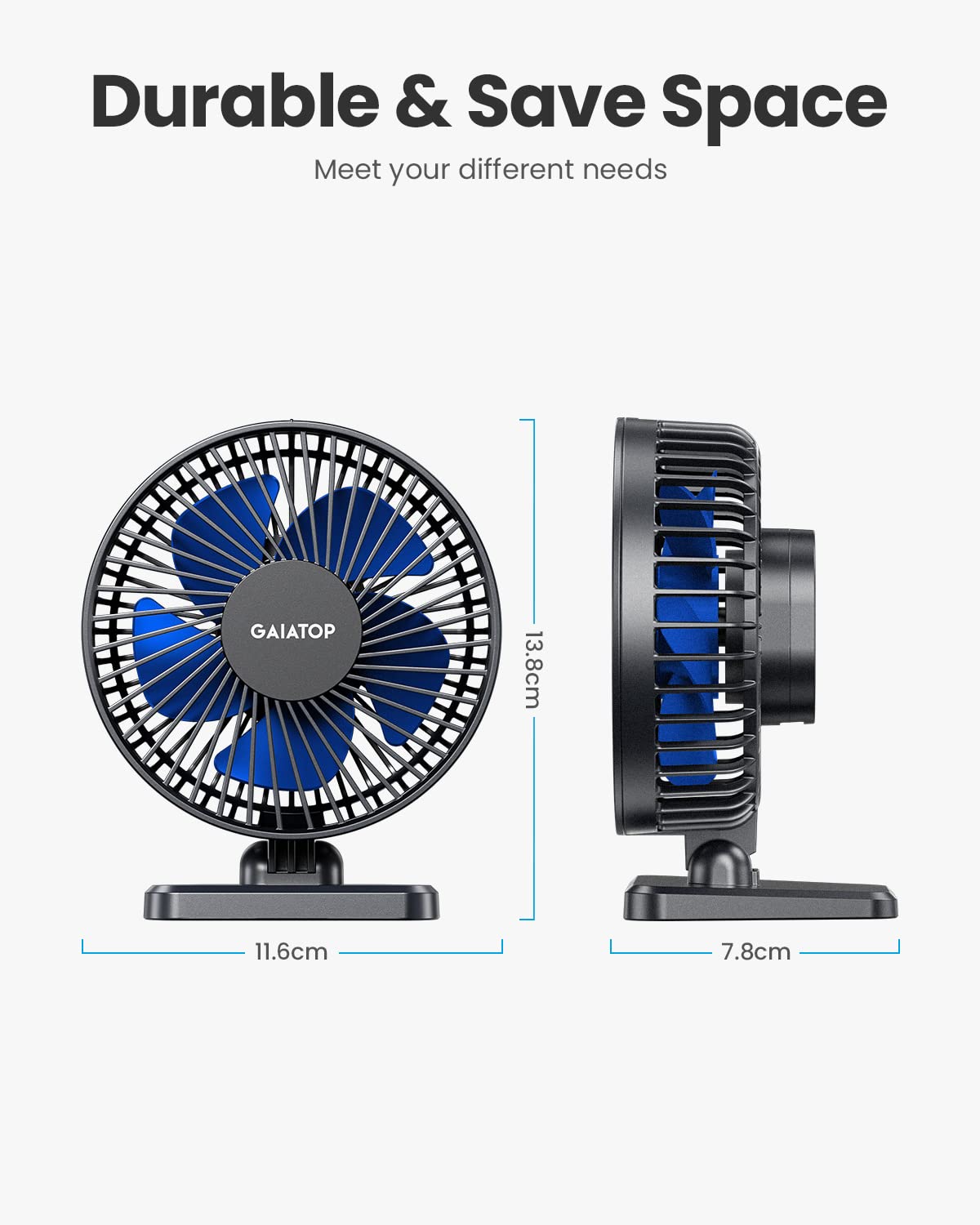 Gaiatop Usb Desk Fan, Small But Powerful, Personal Portable Quiet 3 Speeds, Adjustable Mini Table Desktop Fan For Cooling Home O