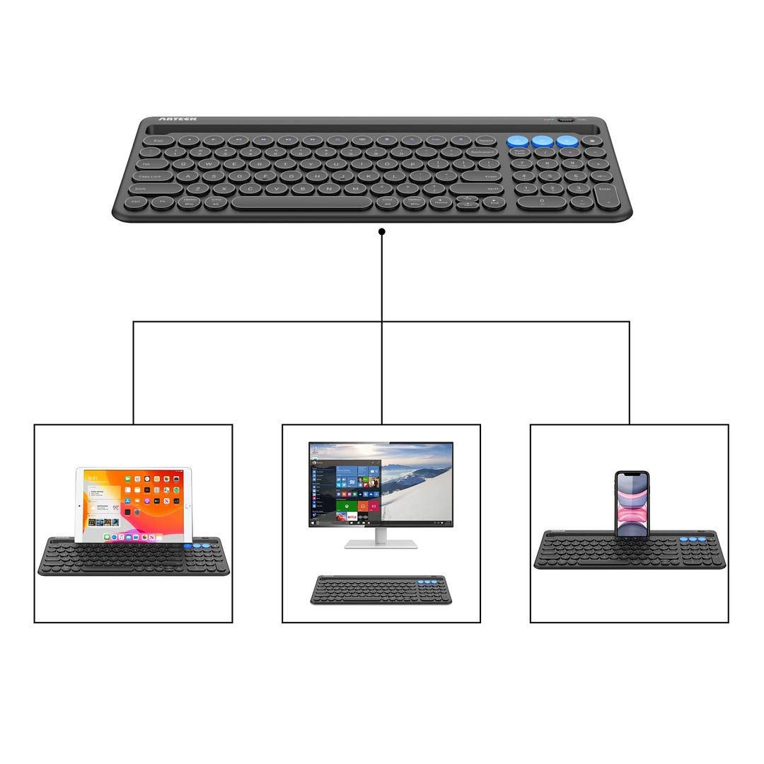 Arteck Wireless Bluetooth Keyboard For Windows, Ios, Android, Computer, Laptop, Smartphone   Multi Functional With Built In Crad