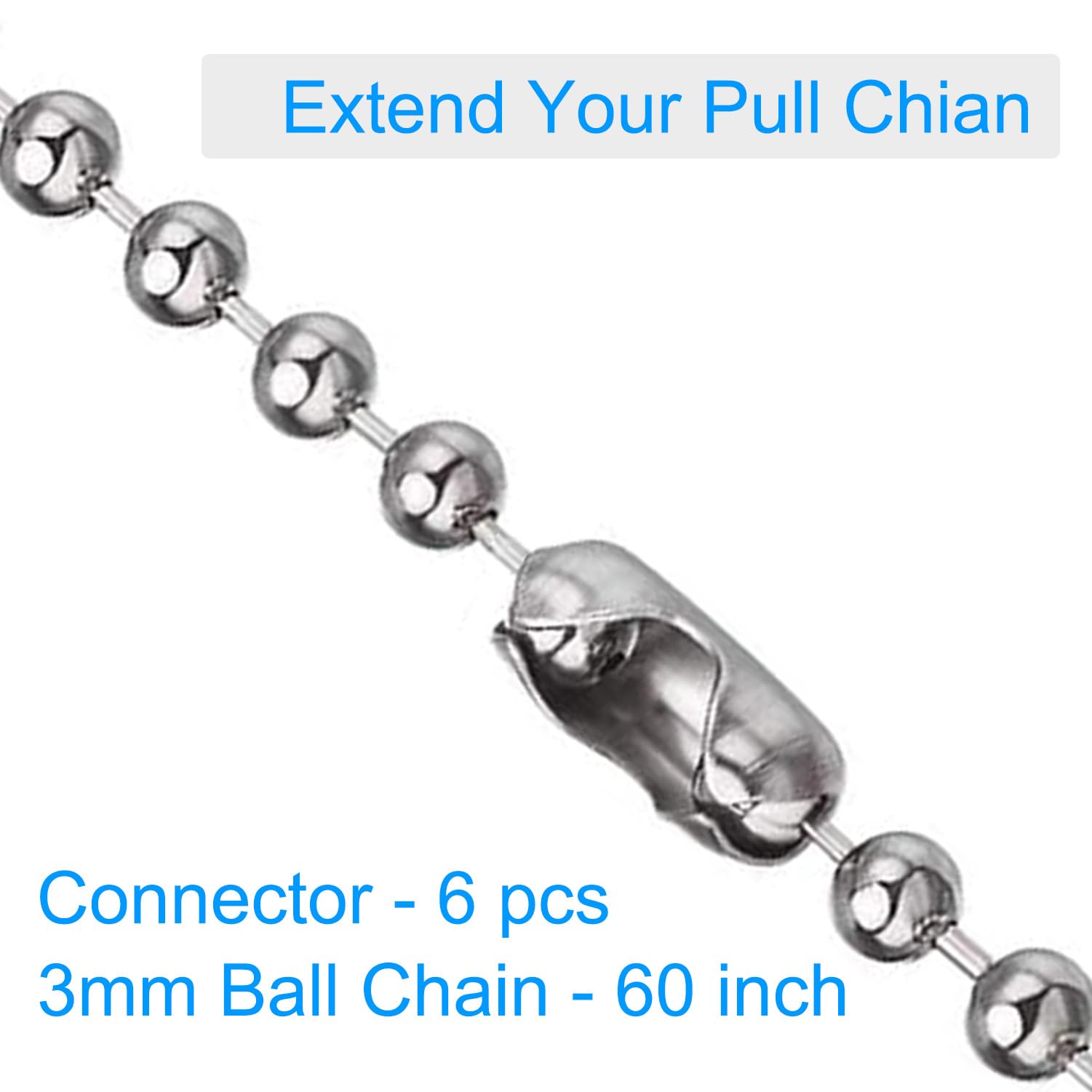 Ceiling Fan Pull Chain, 60 Inch Pull Chain Extension For Ceiling Fans And Light Fixture, Rust Proof Stainless Steel Ball Chain W