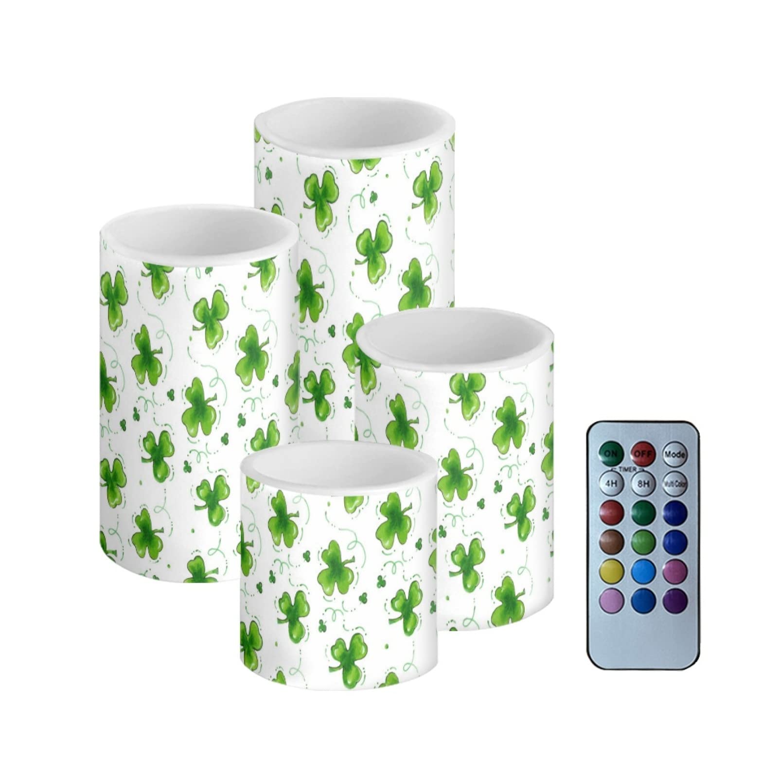 NETILGEN Flameless Light Candles for St Patricks Day Decorations, Battery Operated Candles Color Changing Timer Remote Control P