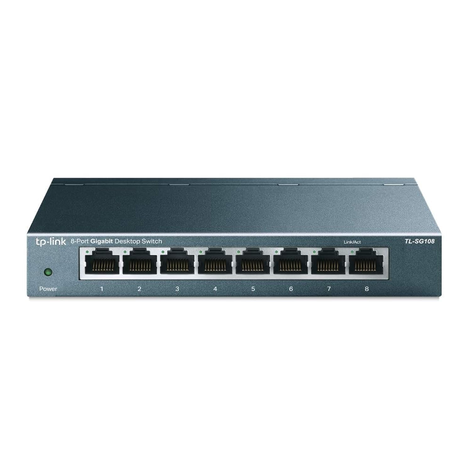 TP-Link TL-SG108 8 Port Gigabit Unmanaged Ethernet Network Switch, Ethernet Splitter Plug & Play Fanless Metal Design Shielded P