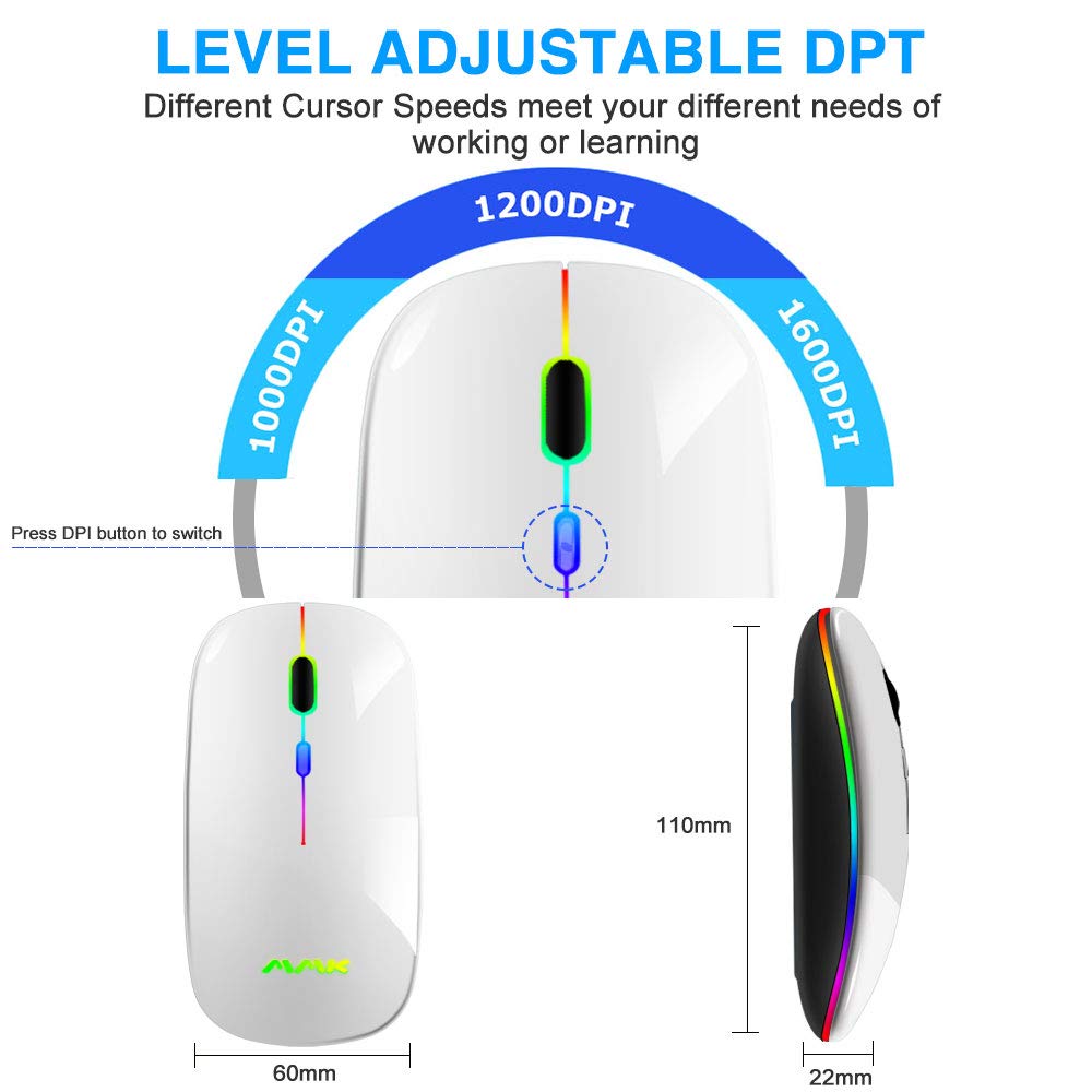Wireless Bluetooth Mouse, Rechargeable Usb Optical Mouse, Led Slim Dual Mode(Bluetooth 5.0 And 2.4G) Wireless Mouse For Laptop,