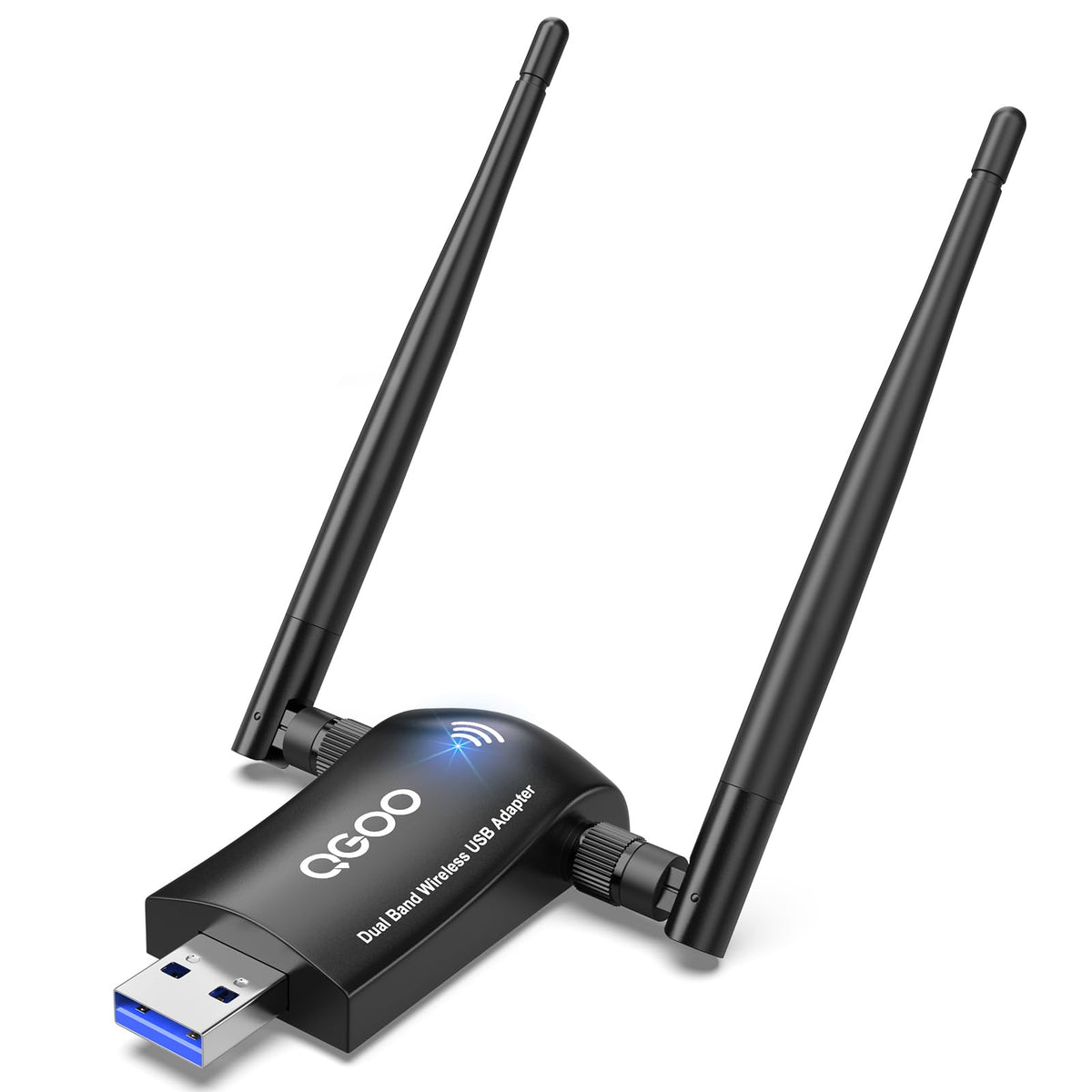 Wireless Wifi Adapter For Desktop Pc - Qgoo Ac1300Mbps Usb 3.0 Network Dongle With 5Dbi High Gain Dual Antennas, Dual Band 2.4G/