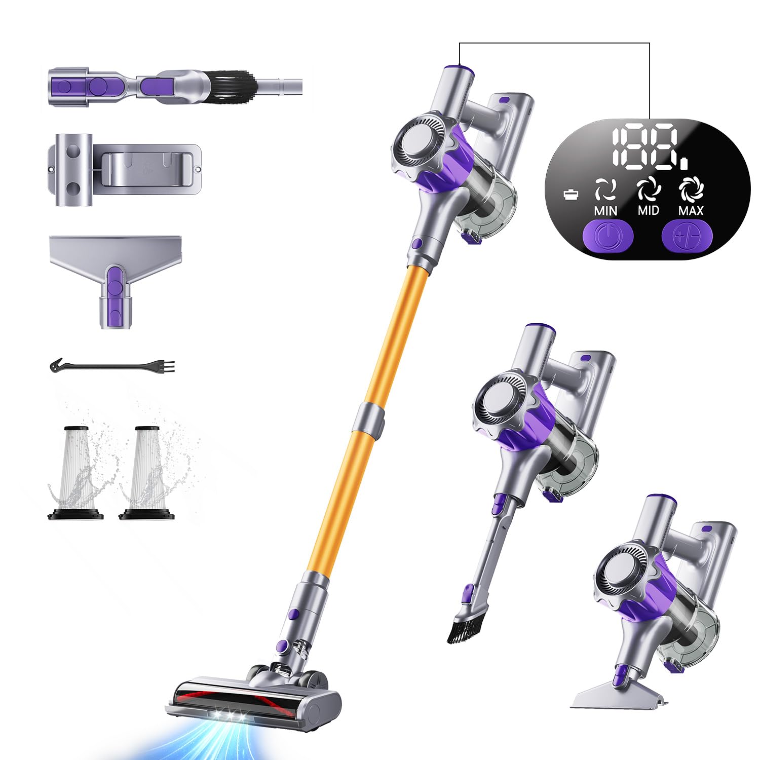 Mbyulo Cordless Vacuum Cleaner, 450W 40Kpa Powerful Stick Vacuum, Up To 50Mins Rechargeable Battery, Vacuum Cleaners For Home An