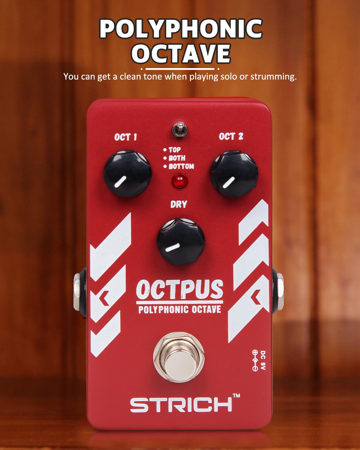 Strich Polyphonic Octave Guitar Pedal, Digital 3 Modes Octave Shifter With Top/Both/Bottom Selection, Compact & Practical Alumin