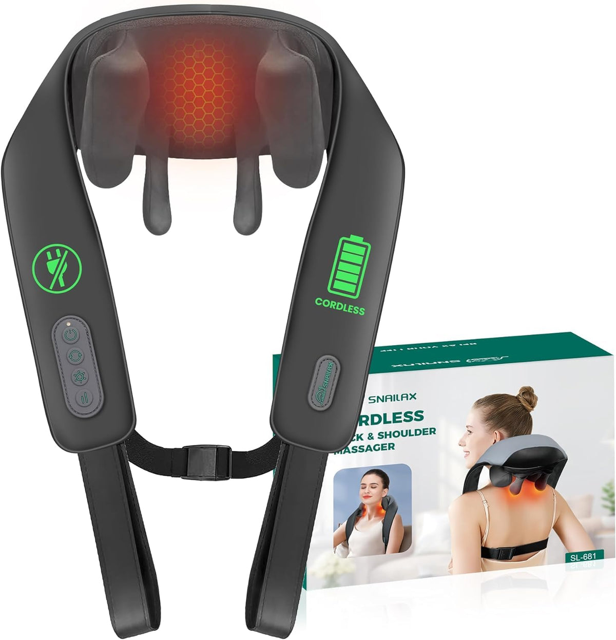 Snailax Neck Massager For Pain Relief Deep Tissue, Neck Massager With Heat, Fsa Hsa Eligible, Cordless Massager For Neck And Sho