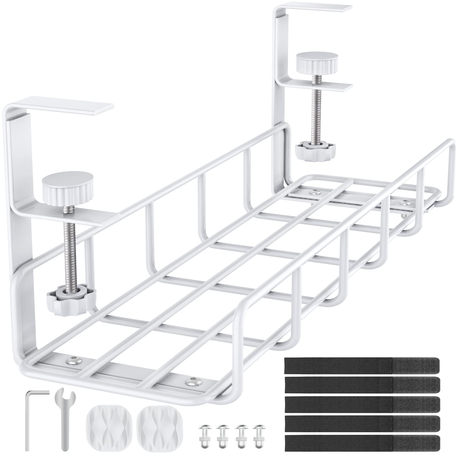 Under Desk Cable Management Tray, 15.7'' White No Drill Steel Desk Cable Organizers, Wire Management Tray Cable Management Rack, Desk Cable Tray With Wire Organizer White(1Pack