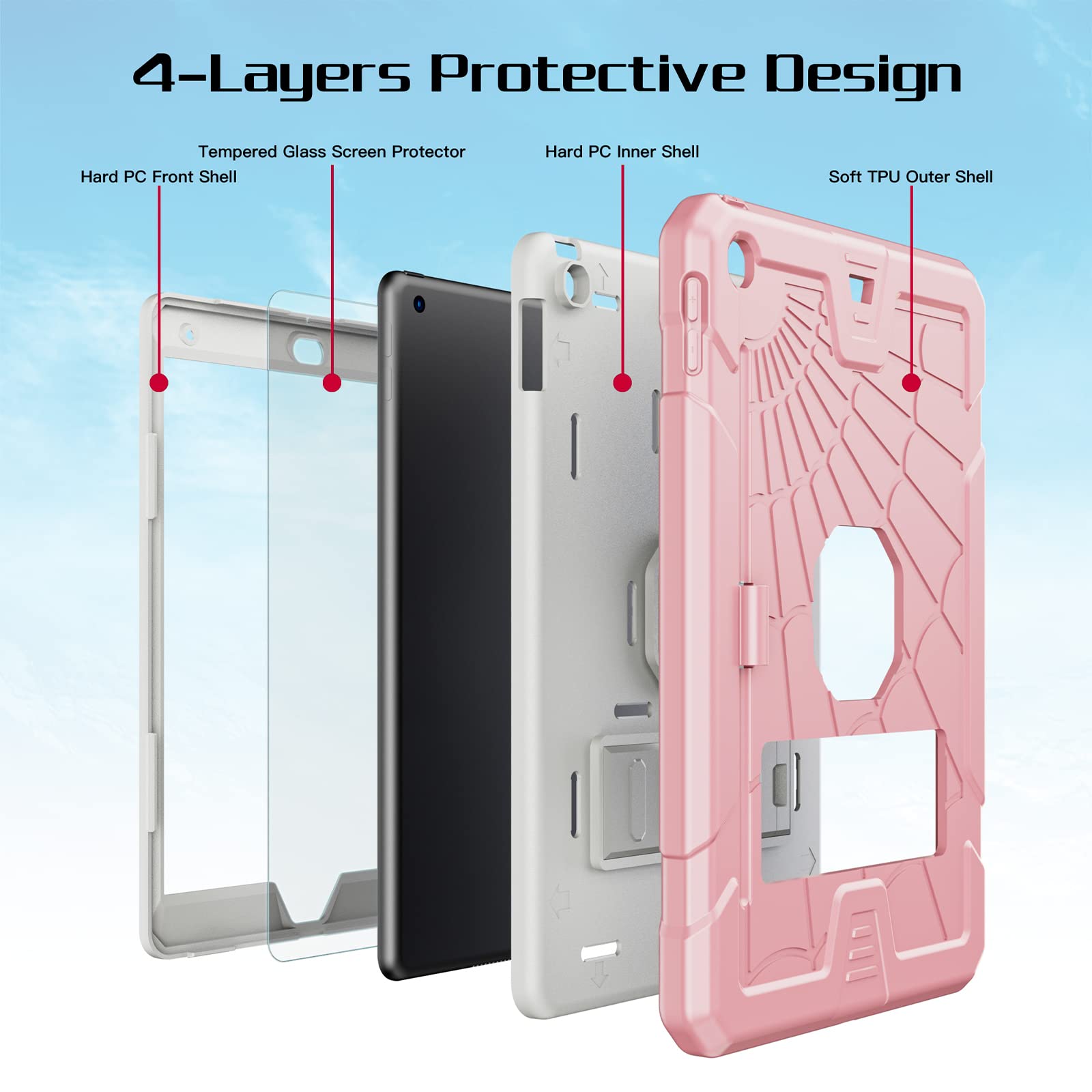 Tsqqst Ipad 9Th Generation Case Pink For Kids Girls Women 2021 | Ipad 7Th 8Th Genertion Case With Glass Screen Protector 2019 20