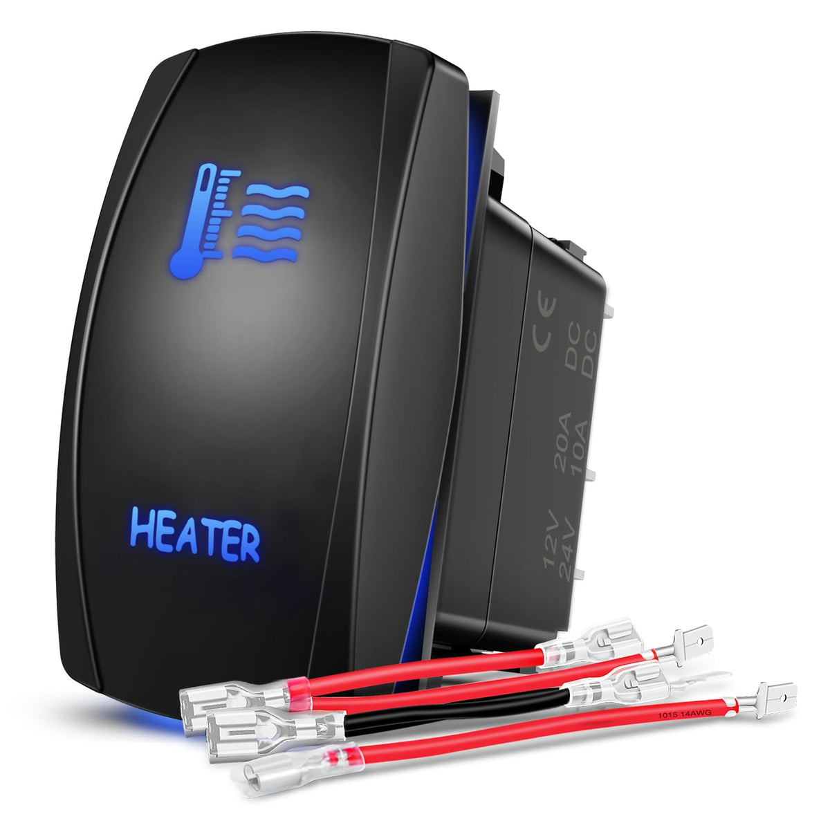 Nilight Heater Rocker Switch Led Light Bar Switch 5 Pin Laser On Off Spst Switches 20A/12V 10A/24V Switch Blue With Jumper Wires