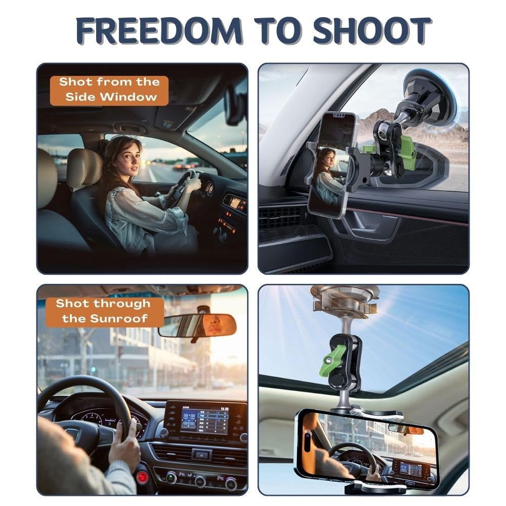 Tmengdao Suction Cup Phone Mount, Ultra-Stable Phone Holder For Vlog Shooting, 360 Rotation For Windshield, Roof Glass, Car Wind