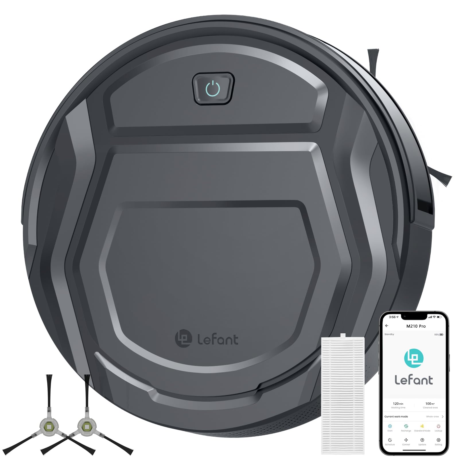 Lefant M210 Pro Robot Vacuum, Slim & Quiet, 3 Adjustable Suction Levels, 120 Min Runtime, Freemove 3.0, Wifi/App/Alexa, 6 Modes