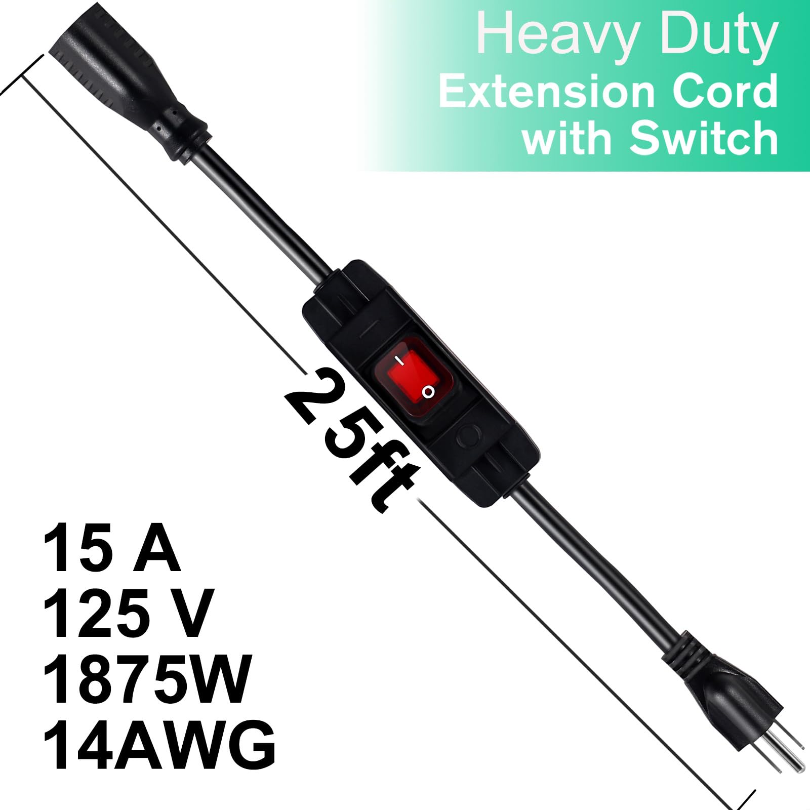 Makevivi Outdoor Extension Cord With Switch On/Off Waterproof Switch 3 Prong Extension Cord With Inline Cord Switch, Heavy Duty