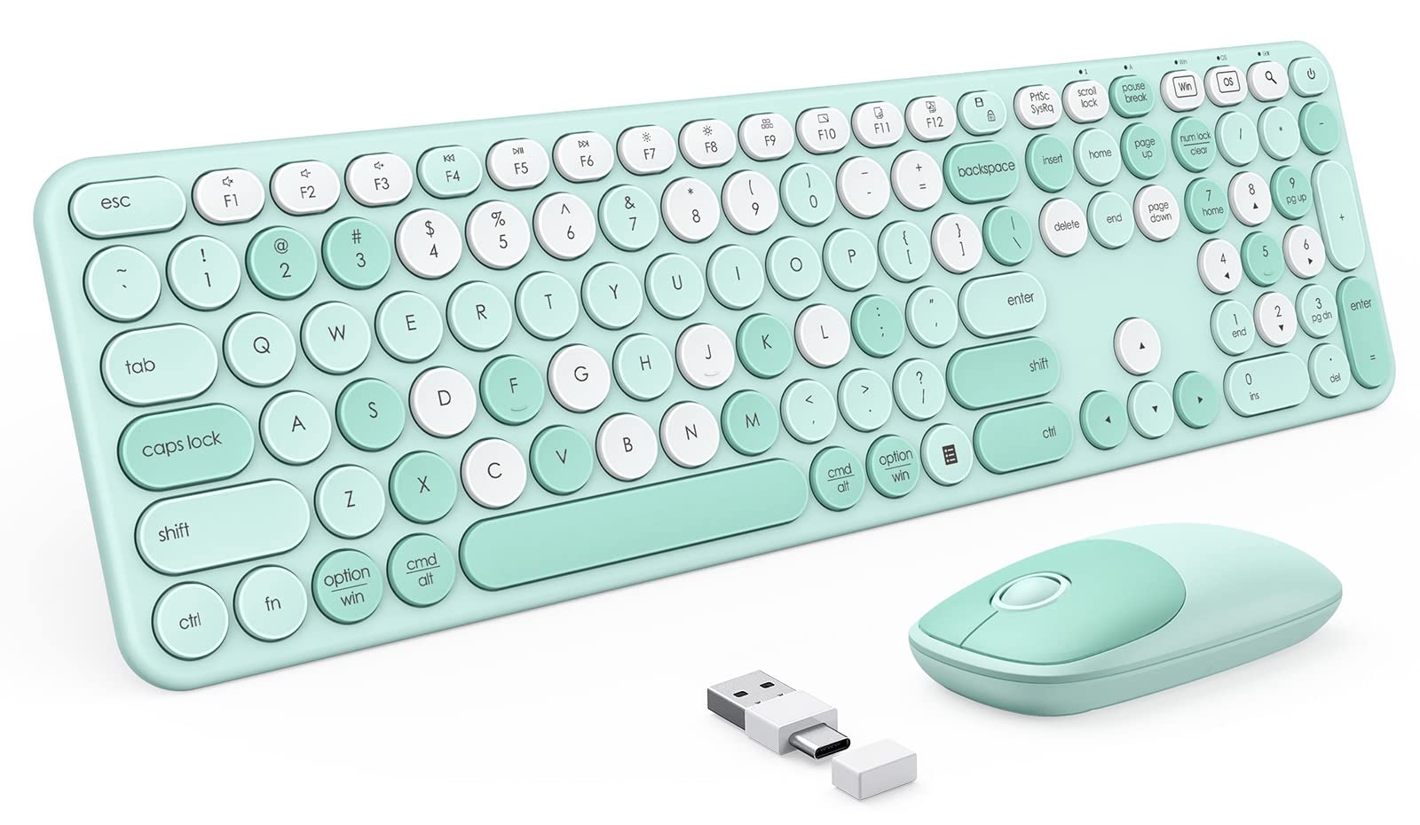 Peious Wireless Keyboard And Mouse Combo, Cute Colorful Keyboard & Mouse With Usb And Type C Receiver, Full Size Wireless Mouse 