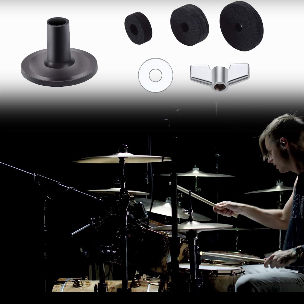 21 Pieces Cymbal Replacement Accessories, Amadget Cymbal Felts Hi Hat Clutch Felt Hi Hat Cup Felt Cymbal Sleeves With Base Wing