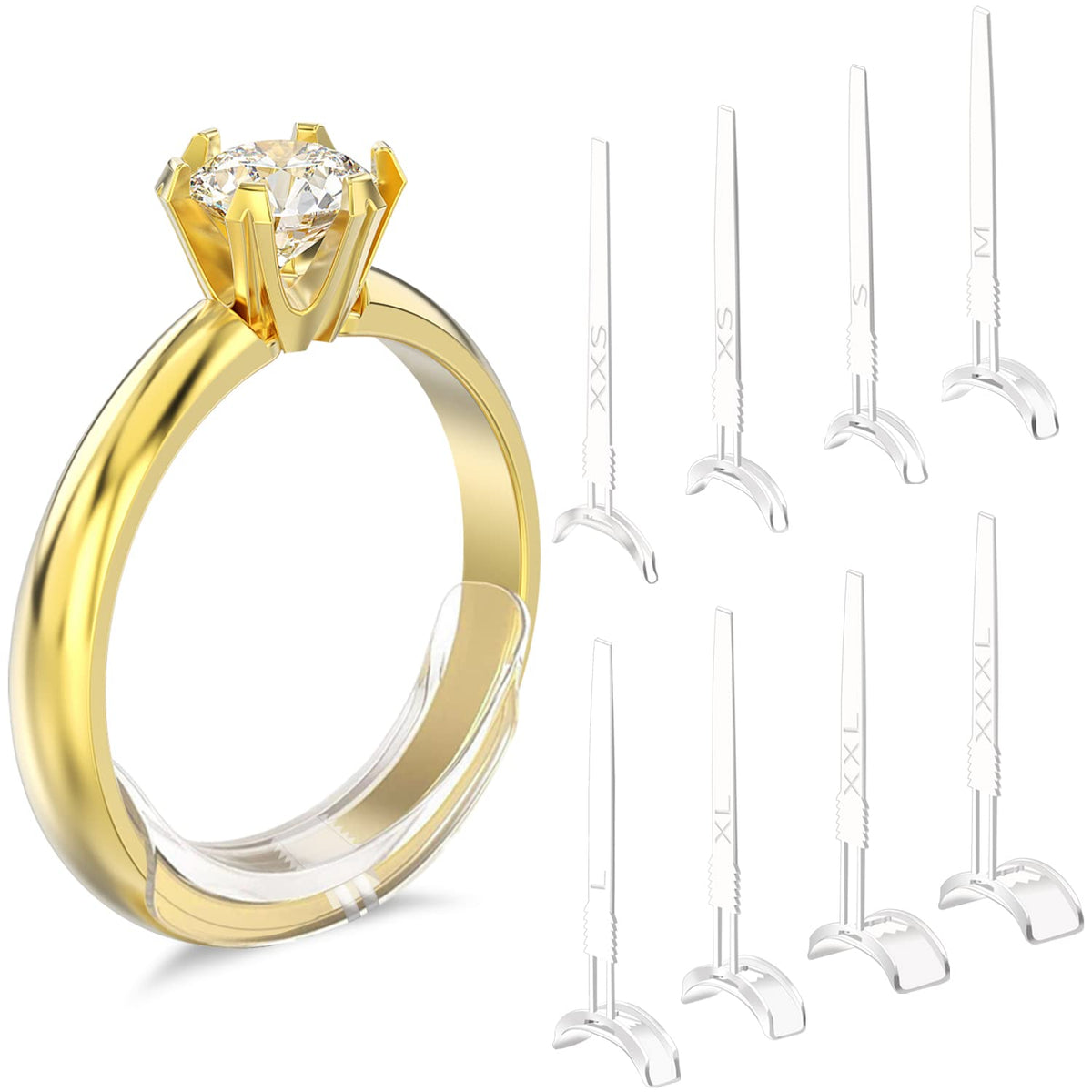 Ring Sizer Adjuster For Loose Rings, 16 Pack 8 Sizes Silicone Invisible Ring Size Reducer Guards For Men Women Wide Band Rings