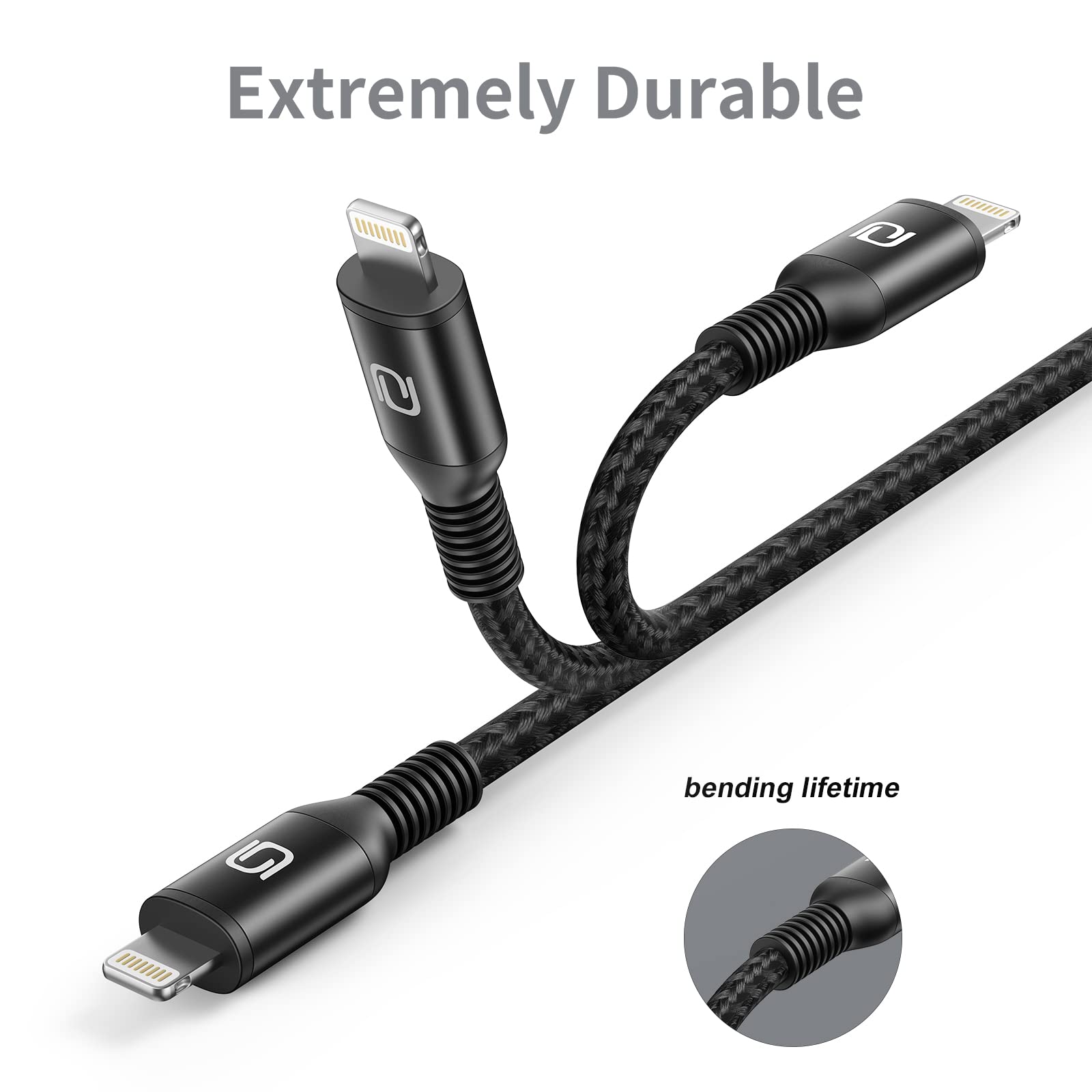 ohbox iPhone Charger USB Lightning Cable MFi Certified Fast Charging Nylon Braided Multicolored 6ft 3-Pack