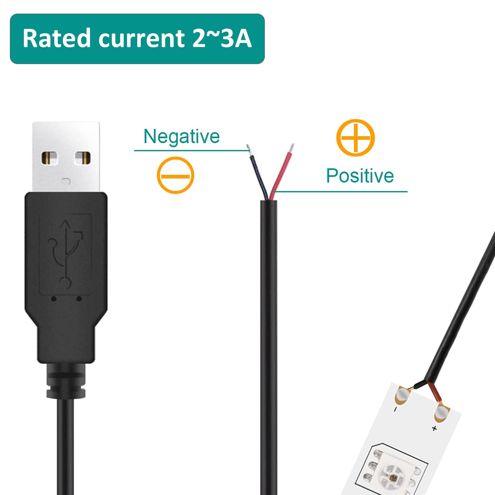 Xmsjsiy Usb 2.0 Male Bare Cable Pigtail Open End Extension Cables 5V 3A Power Charge Wires Diy Connector Replacement Cable Cord