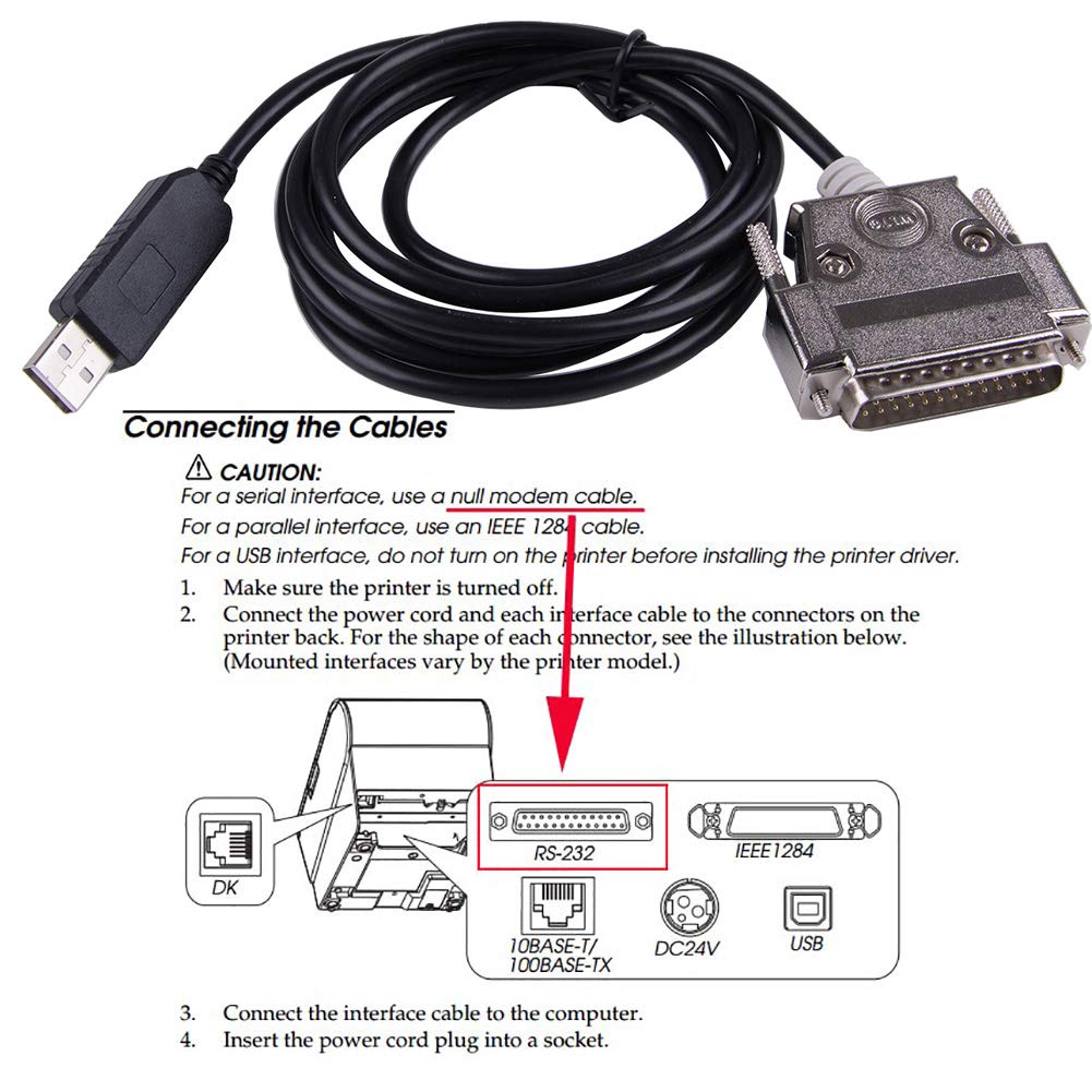 Suamdoen Usb To Db25 Male Serial Converter Apdater Null Modem Crossover Printer Cable Ft231Xs Driver Programming For Epson Tm-T8