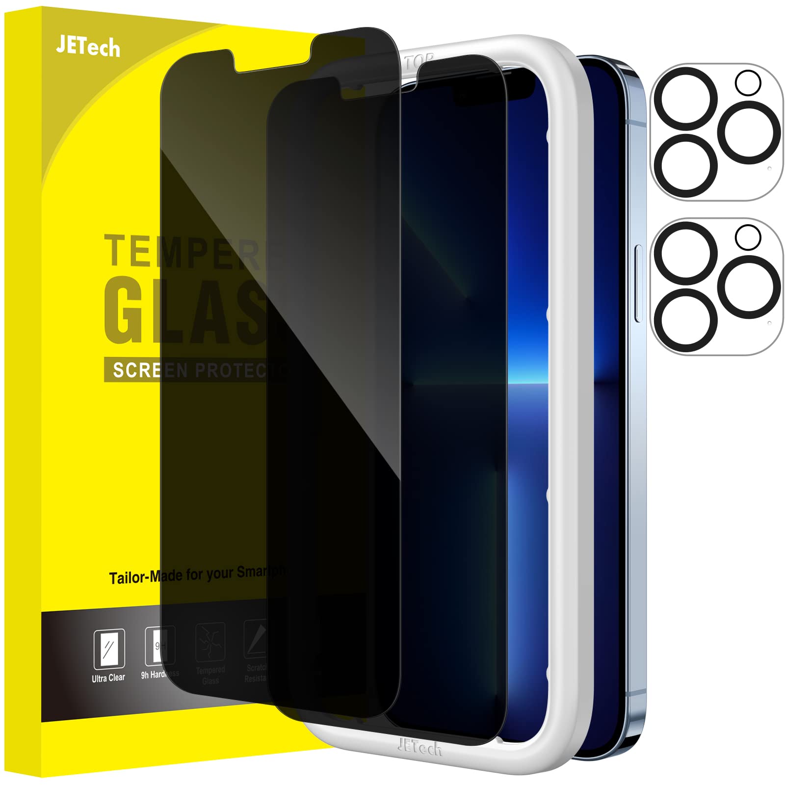 Jetech Privacy Screen Protector For Iphone 13 Pro Max 6.7 Inch With Camera Lens Protector, Anti Spy Tempered Glass Film, Easy In