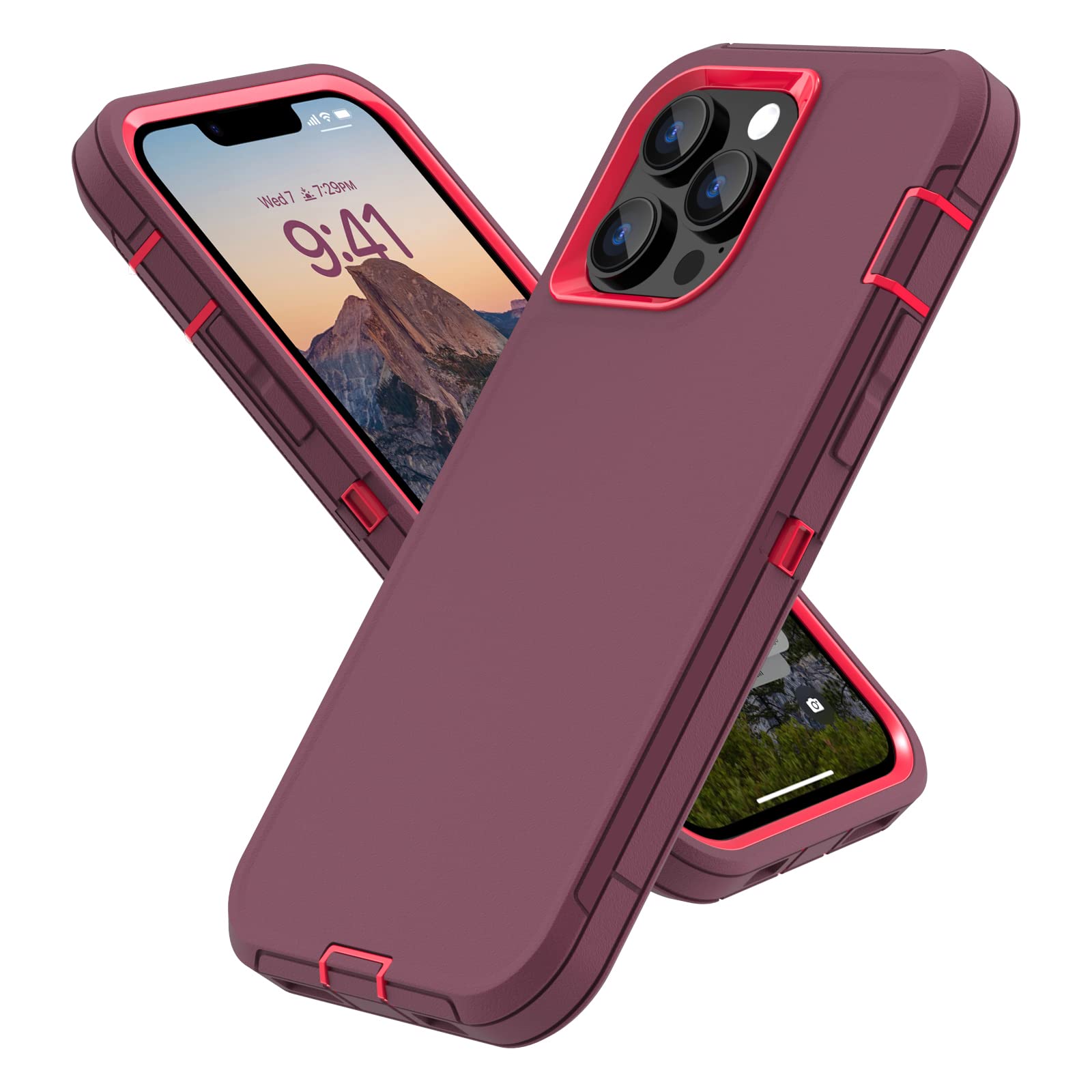 For Iphone 13 Pro Max Case With Full Body Protection, Iphone 12 Pro Max Case Heavy Duty Shockproof 3 In 1 Silicone Rubber With H