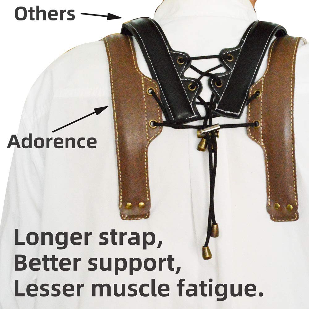 Adorence Saxophone Shoulder Strap   Handmade Leather Saxophone Harness Strap, No Neck Stress, Lengthened For Tenor/Baritone/Alto