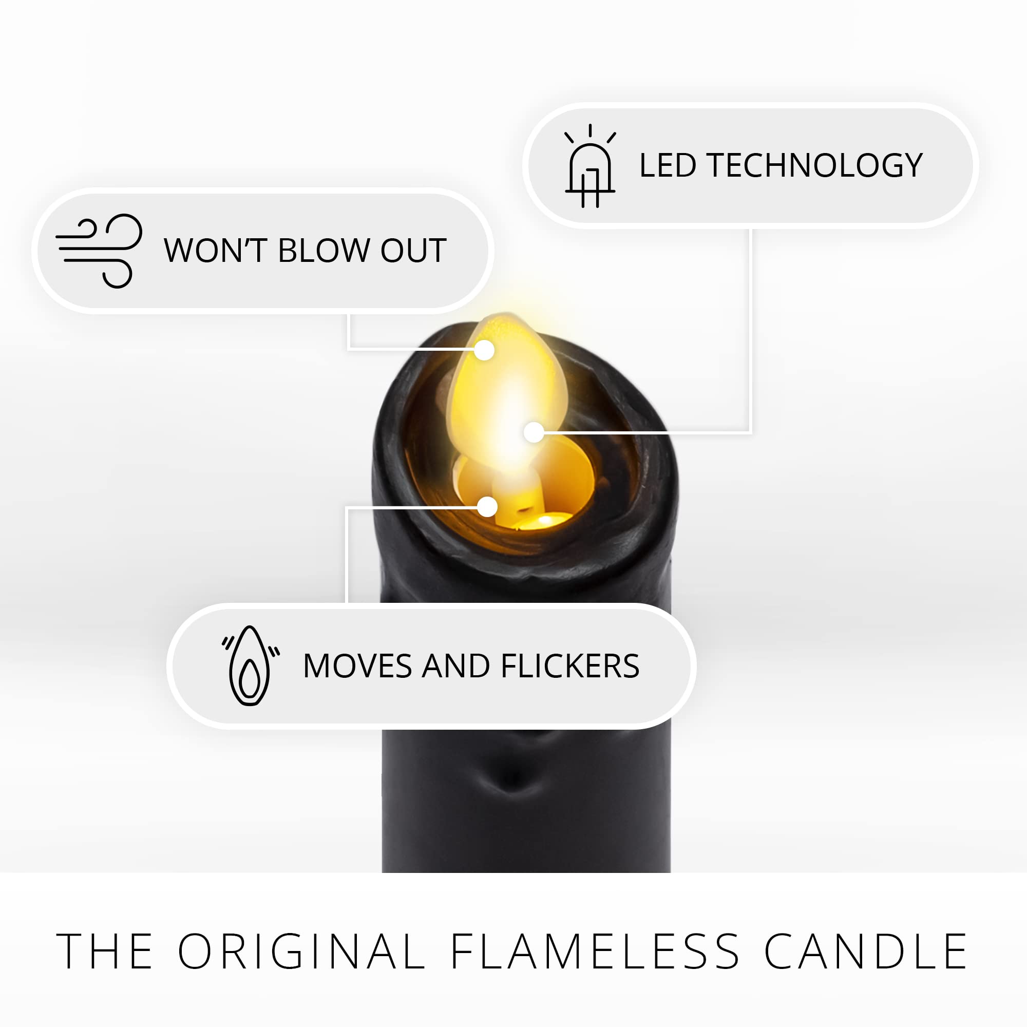 Luminara Black Single Wax Drip Flameless Candle Tapers (1 X 9.5 Inch), Moving Flame Led Candle Unscented Real Wax With Dripped T
