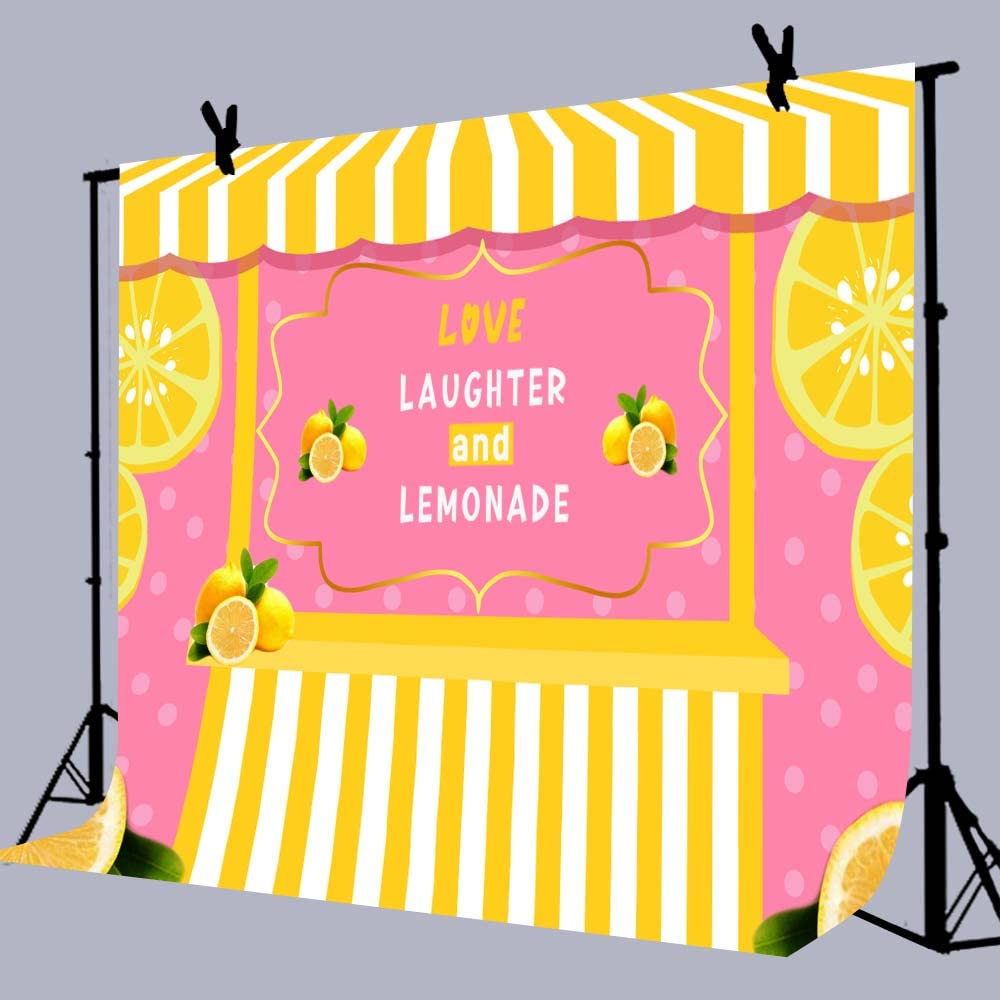 Luckbty Yellow Lemon Backdrops For Party Shower Wall Decoration 7X5Ft Love Laughter And Lemonade Pink Photography Background Pho