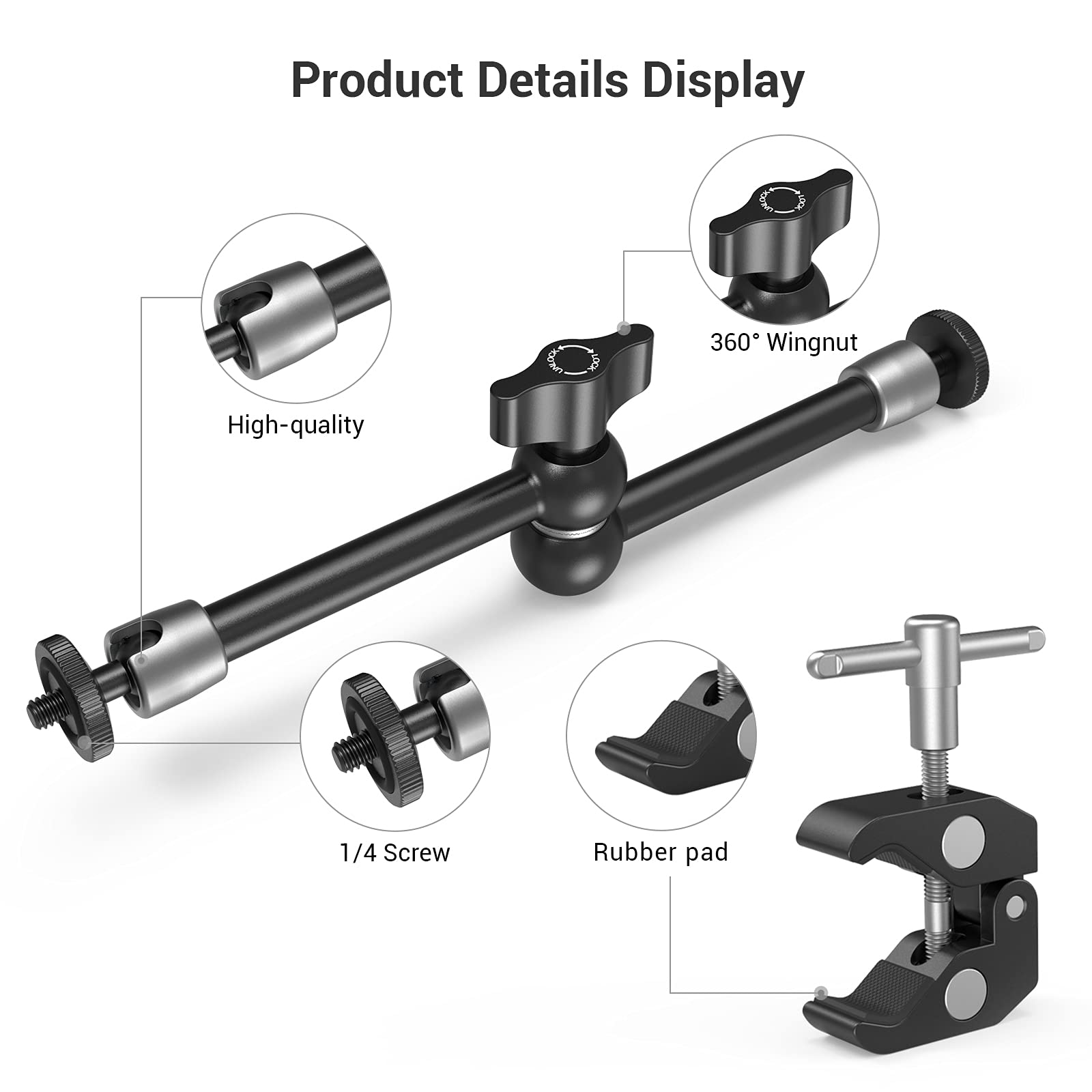 Smallrig Clamp W/ 1/4'' And 3/8'' Thread And 9.8 Inches Adjustable Friction Power Articulating Magic Arm With 1/4'' Thread Screw