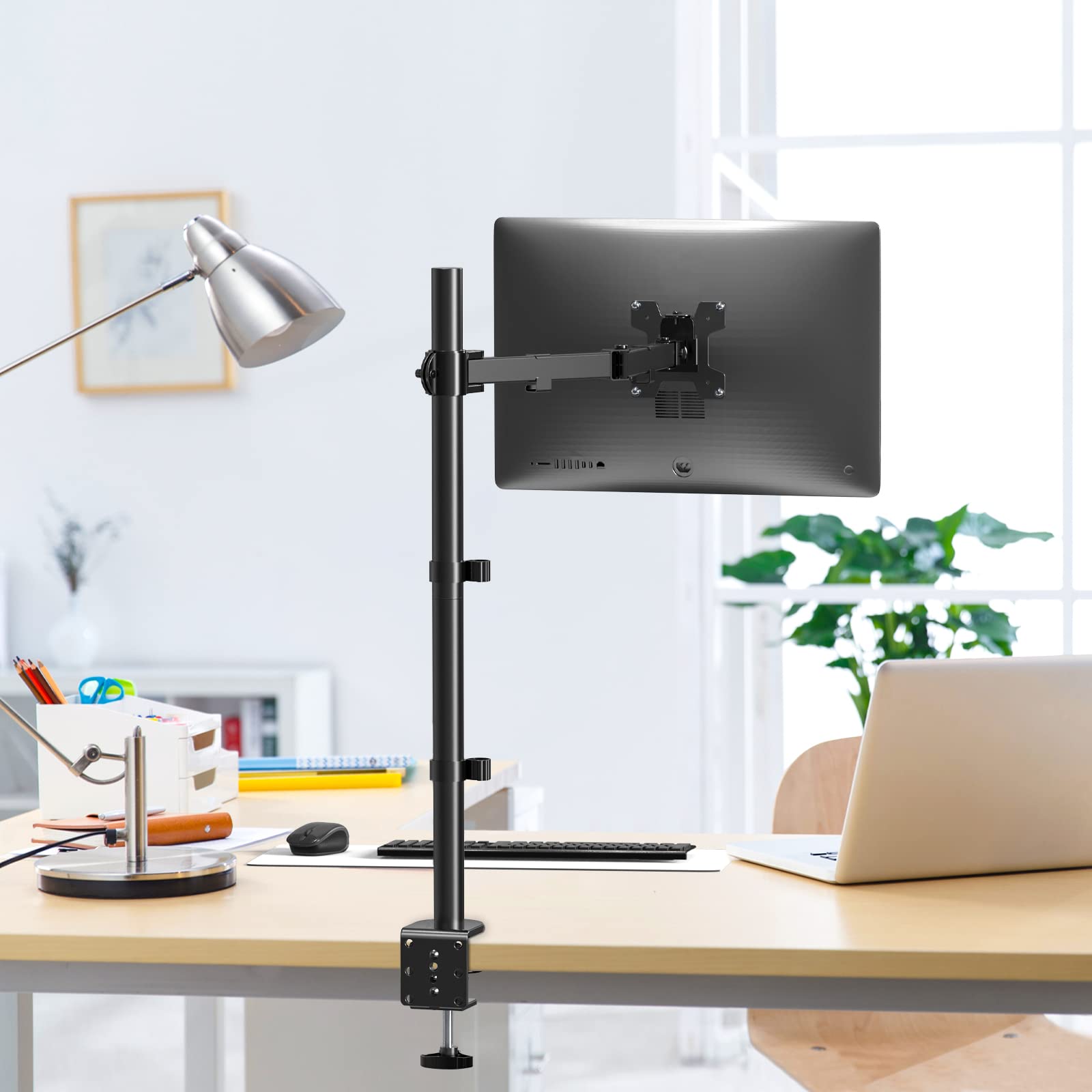 WALI Monitor Arm Mount for Desk, Single Extra Tall Computer Desk Mount, Monitor Bracket Mount Stand Single, up to 32 inch, 22 lbs (M001XL), Black