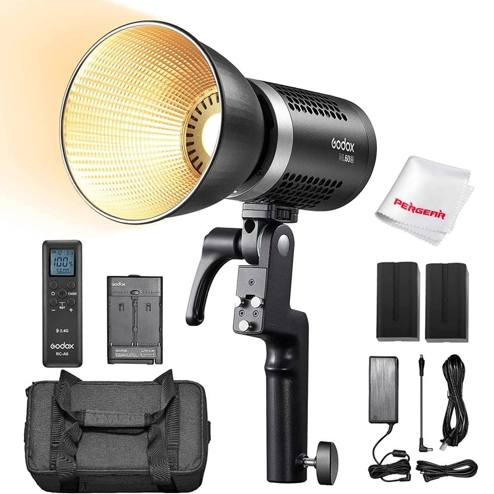 Godox Ml60Bi Bi Color 60W Led Video Light, 2800K 6500K Color Temperature, Cri 96+ Tlci 97+, 10100Lux@1M With Reflector, 7 Fx Eff