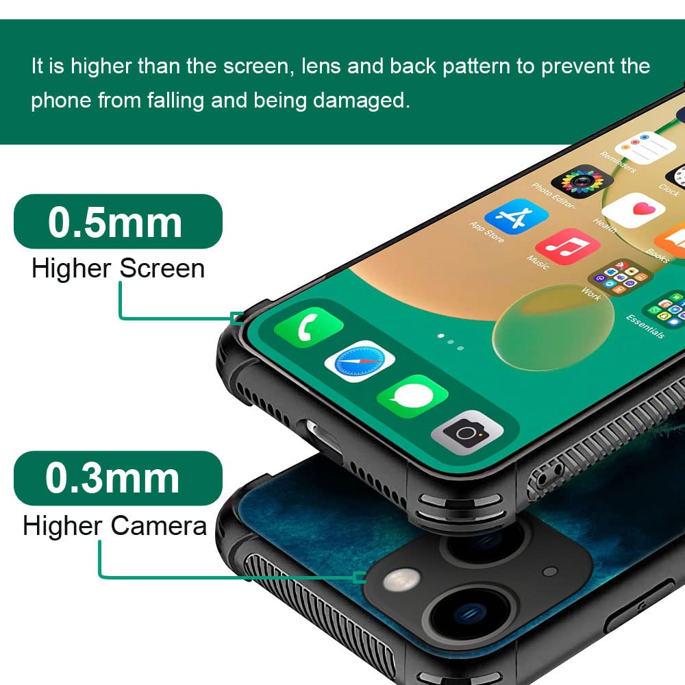ZHEGAILIAN iPhone 14 Case Nebula Wolf Tempered Glass Back Soft Silicone TPU 6.1-inch