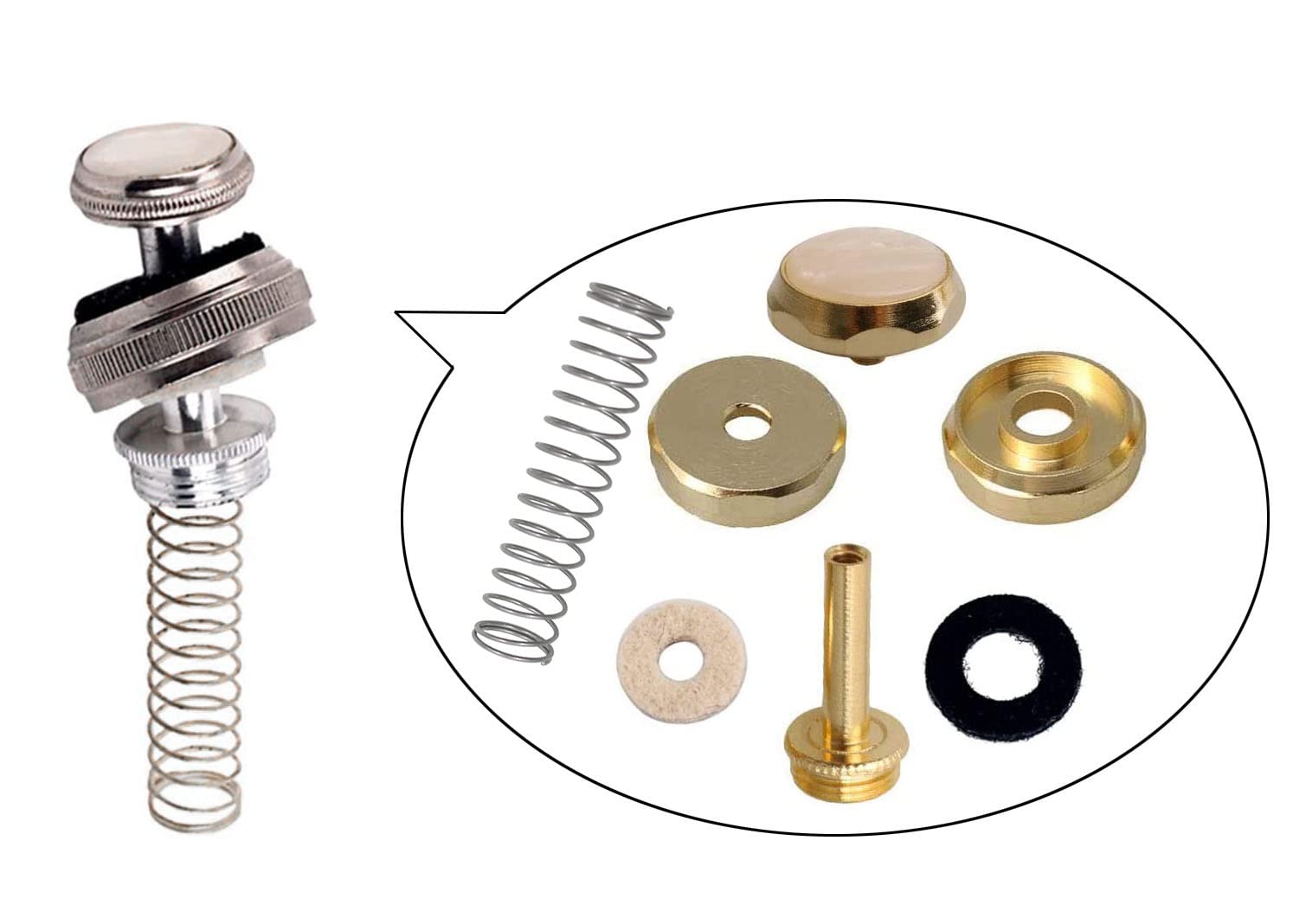 Tuoren Trumpet Valve Repair Kit With Finger Buttons Connecting Rods Valve Caps Piston Guides Spring Felt Washer Water Key Spit V