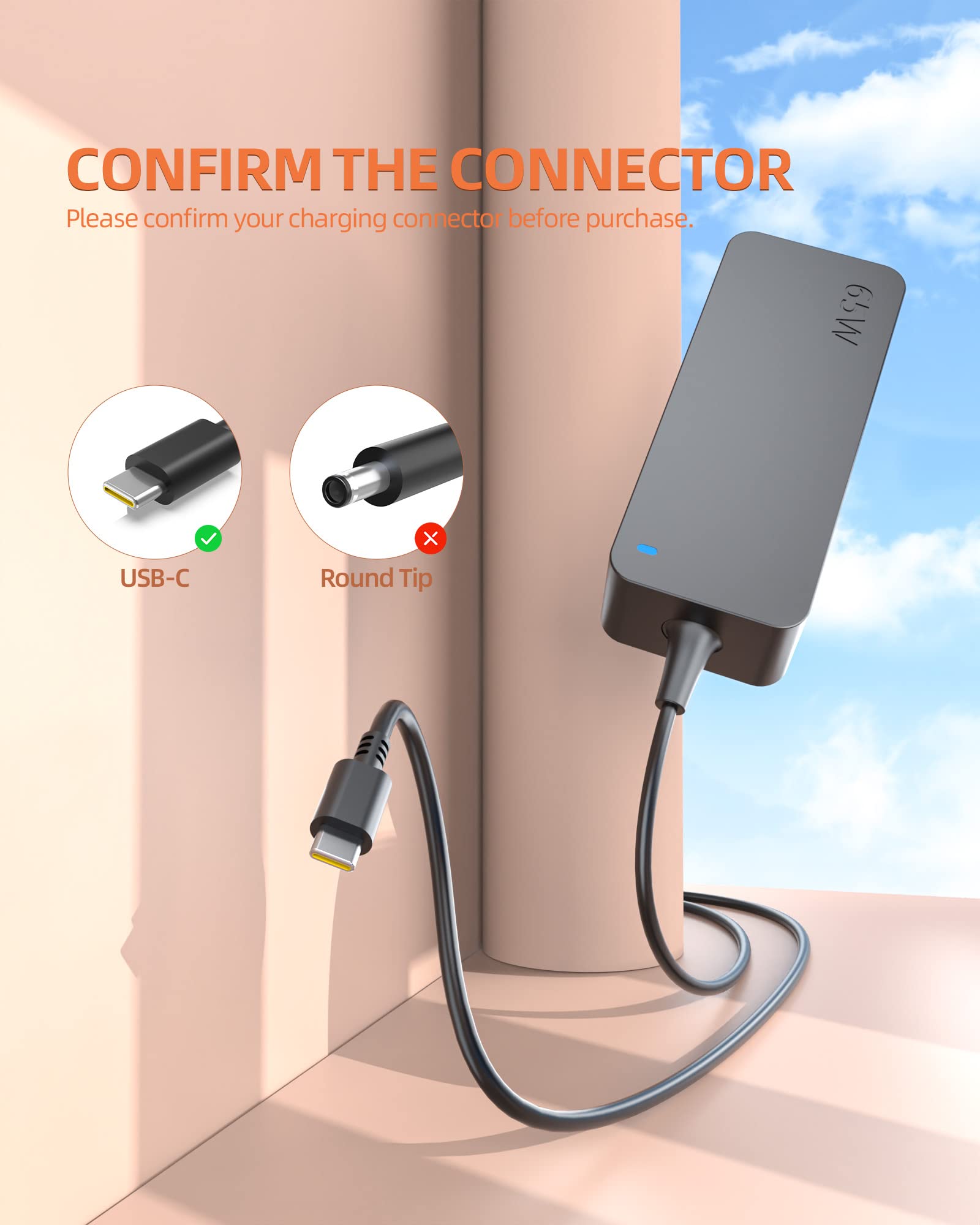 Charger Fit For Lenovo Thinkbook Charger, Usb C, Fast Charging, Power Indicator, Extended Power Cord, 65W 45W Laptop Adapter