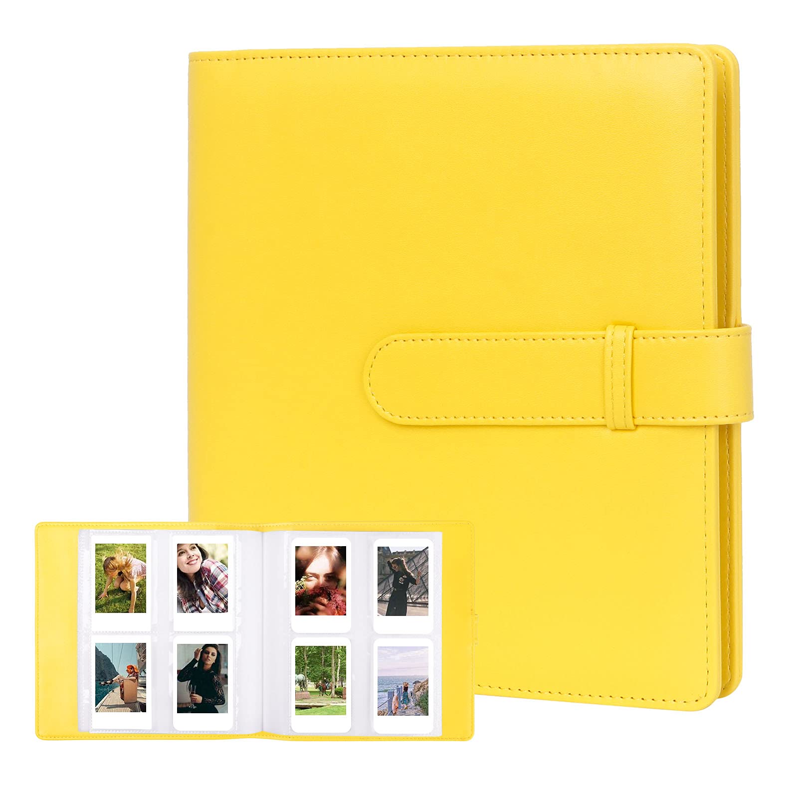 256 Pockets Photo Album For Fujifilm Instax Mini Camera, Photo Album For Polaroid, Leather Cover, Photo Album For Instax Mini 12 11 9 40 90 8 7 Evo Liplay Instant Camera, 2X3 Photo Album (Yellow)