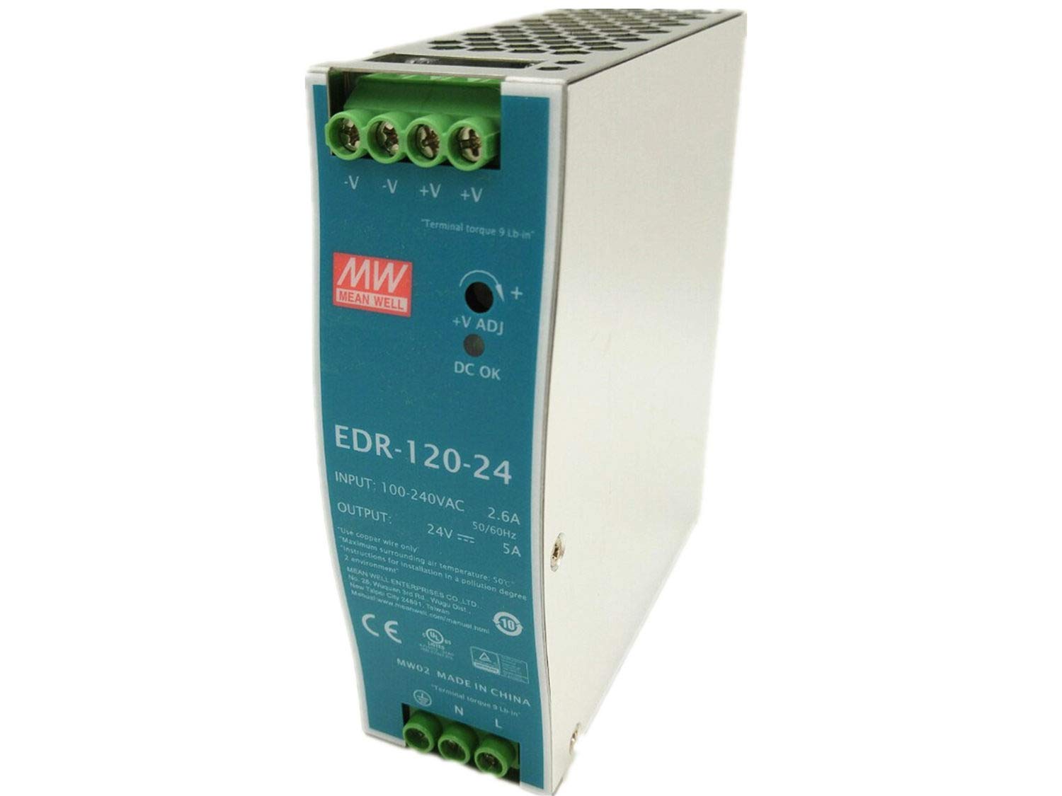 Mean Well Original Edr 120 24 Single Output Industrial Din Rail Power Supply 24V 5A 120W