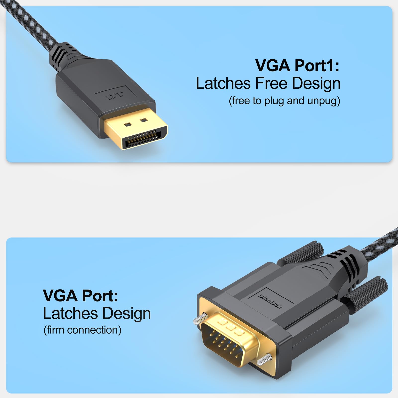DteeDck DisplayPort to VGA Cable 6ft 1080P@60Hz Braided Gold-Plated Black