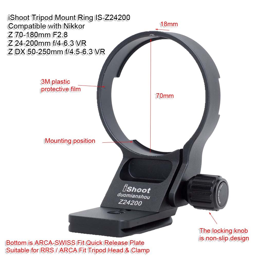 Ishoot Lens Collar Tripod Mount Ring Compatible With Nikon Z 24 200Mm F/4 6.3 Vr, Dx 50 250Mm F/4.5 6.3 Vr & Nikkor Z 70 180Mm F