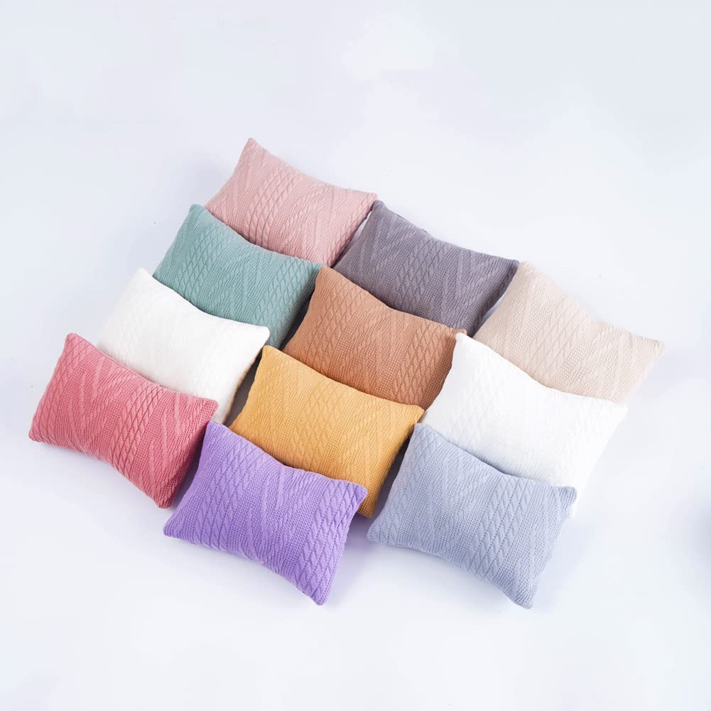 Coberllus Newborn Photography Props Blanket Stretch Knitted Twist Wrap & Posing Pillow Prop For Baby Boys Girls Photo Shoot Set