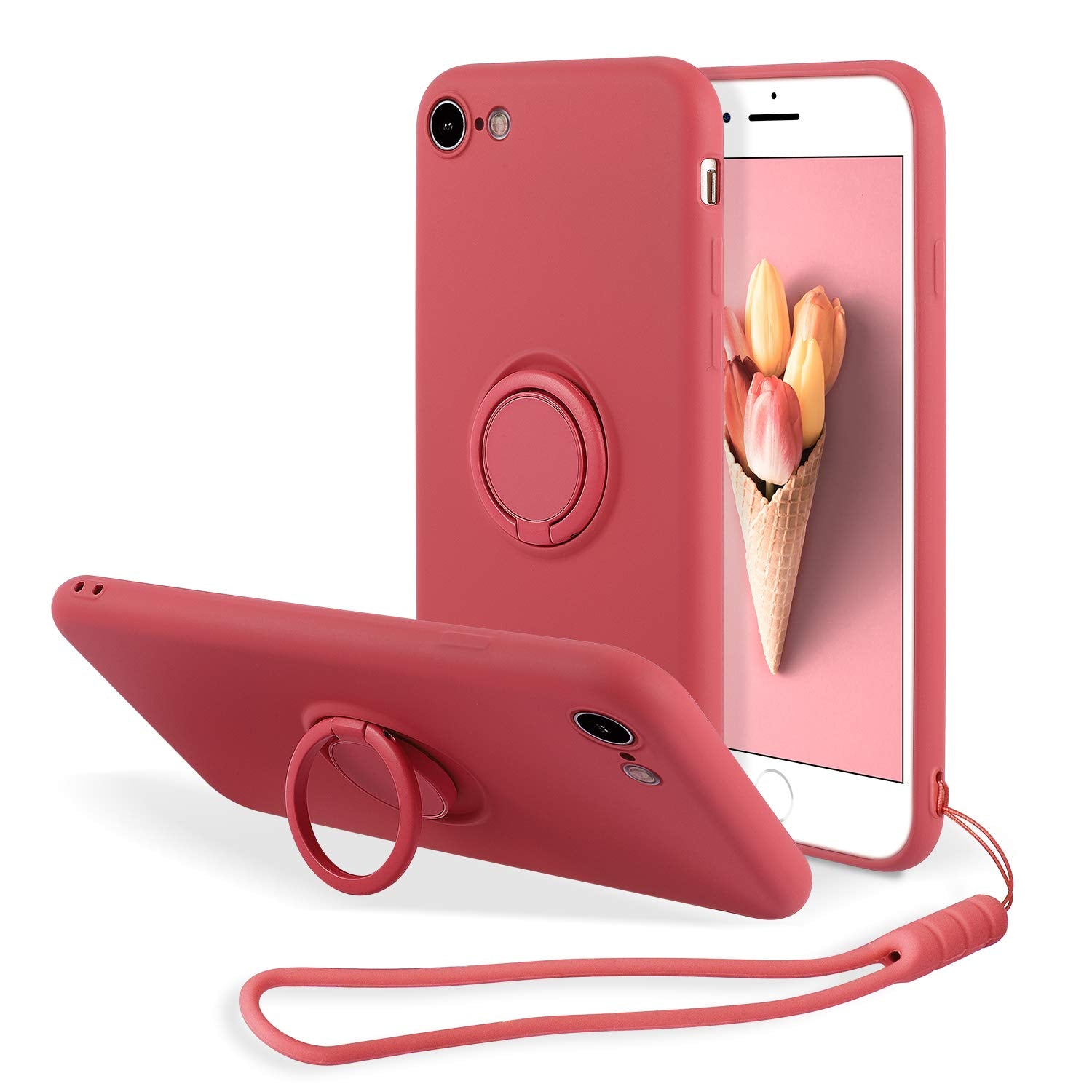 Ueebai Case For Iphone 7 Plus Iphone 8 Plus, Slim Liquid Silicone Phone Case With 360 Rotatable Ring Holder Kickstand Fashion Ha