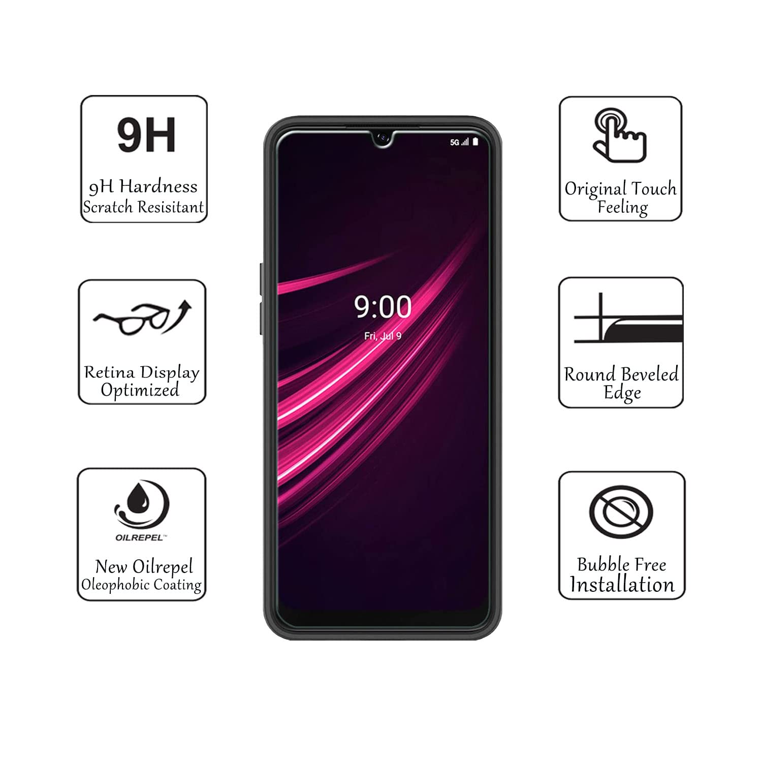 Douglass T Mobile Revvl V+ 5G Screen Protectors (3 Pack), 9H Tempered Glass Film For T Mobile Revvl V Plus 5G Anti Scratch Anti