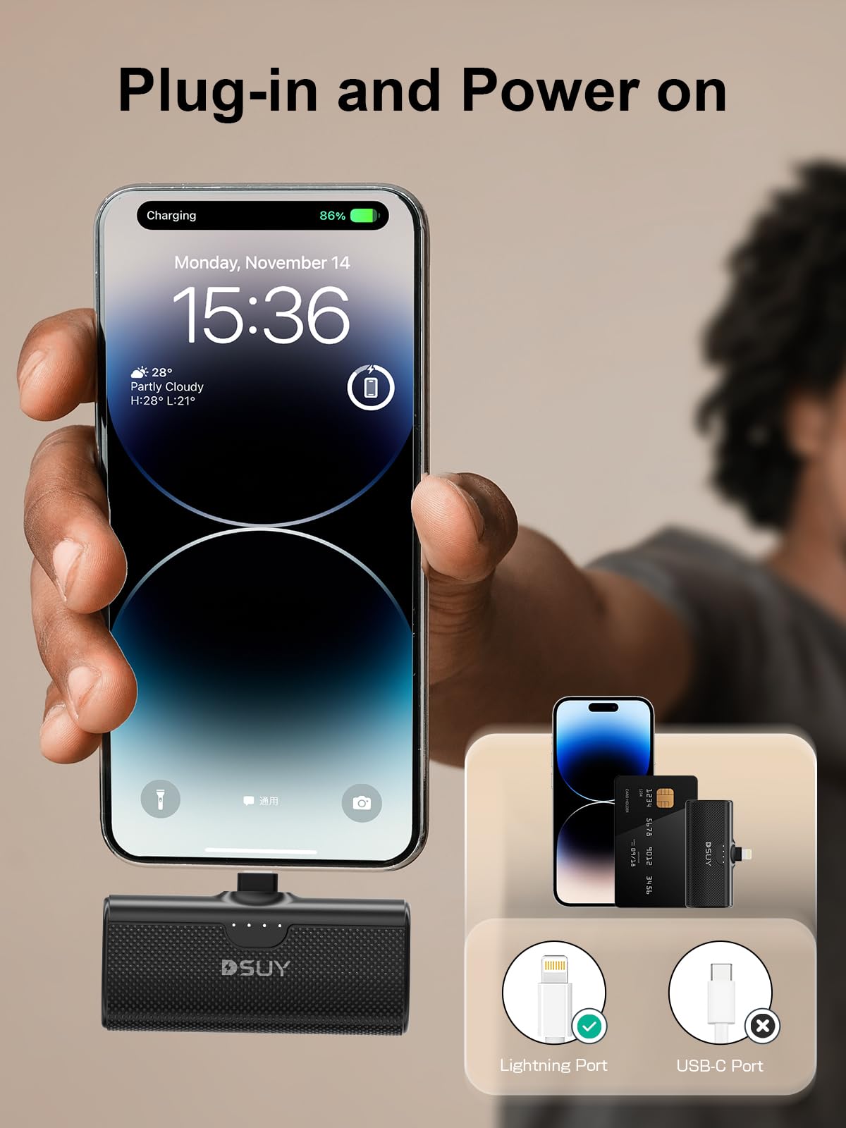 Dsuy 5000Mah 2 Packs Portable Phone Charger Iphone With Built-In Cable, Mfi Certified Portable Power Bank External Battery Pack