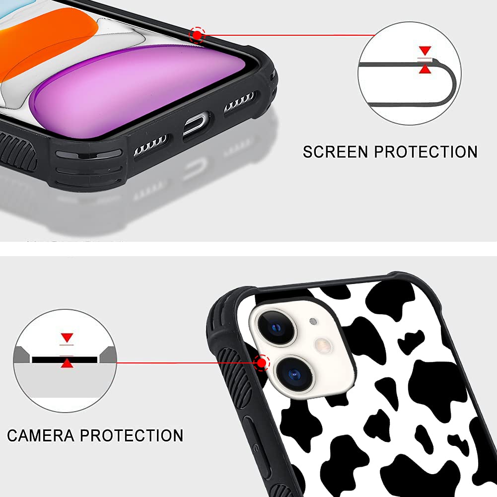 Ziye Designed For Iphone 11 Case Cow Print Hard Lanyard Case With Phone Ring Holder,Full Body Protection Shockproof Drop Protect