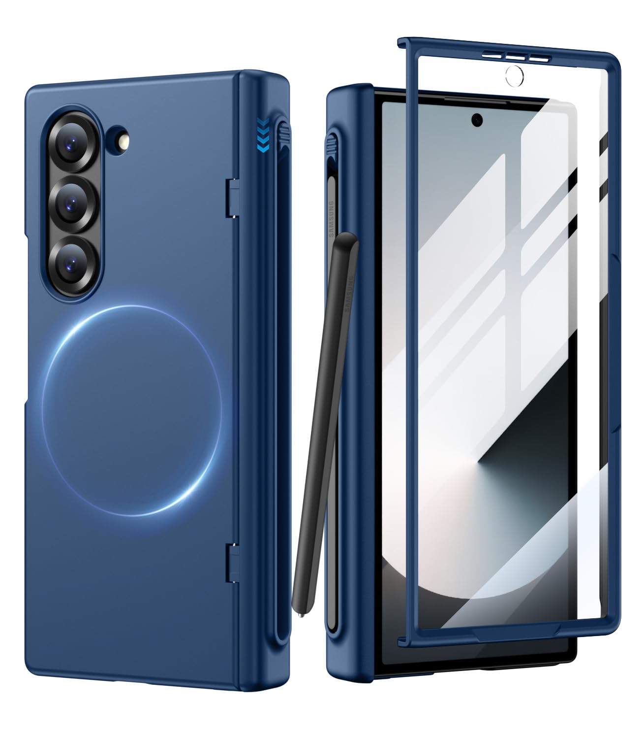 MAKAVO for Samsung Galaxy Z Fold 6 Case with S Pen Holder, Front Screen Protector, Hinge Protection, Compatible with MagSafe, Fo