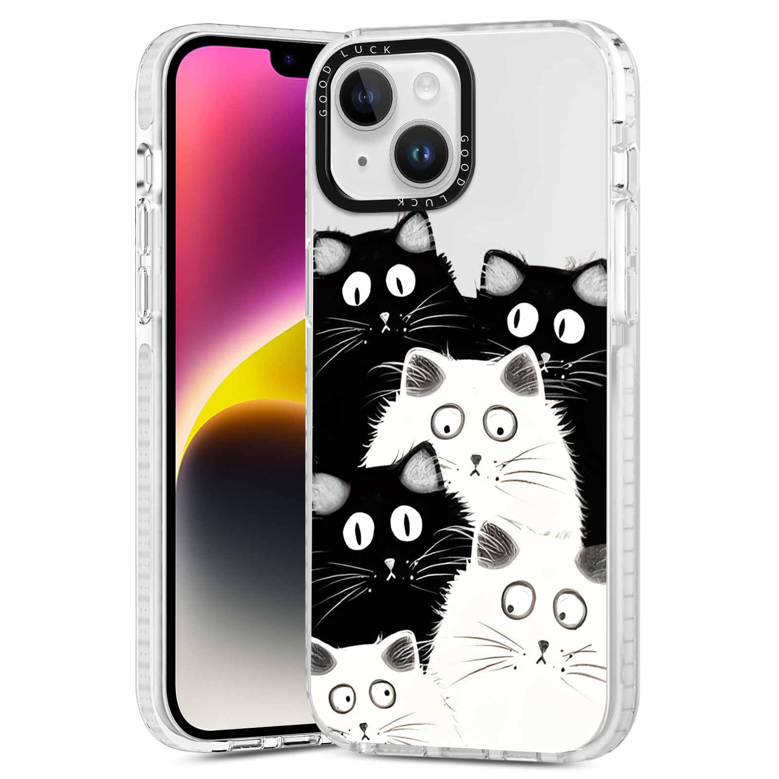 Rumdey 2 Pack Clear Phone Case For Iphone 14 Plus 6.7 Inch, Cute Black Cat Aesthetic Pattern Design Protective Soft Slim Shockpr