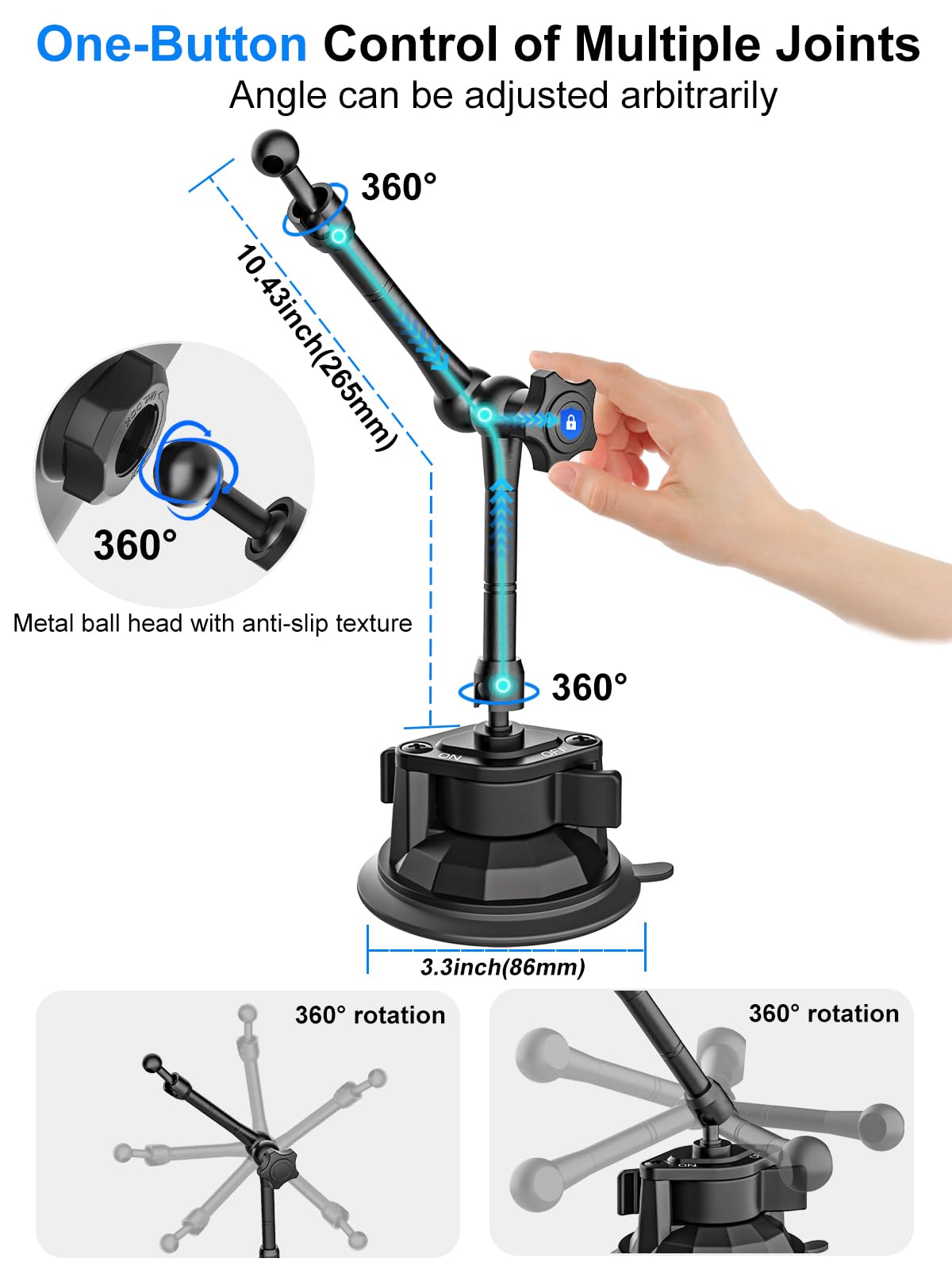 Kolasels Tablet Holder Mount For Car [Latest Anti Shake] Dashboard Windshield Sunroof Tablet Stand For Truck/Car/Picku/Van, Heavy Duty Metal Tablet Mount For 4 12.9' Ipad Pro Air Mini, Z Fold, Iphone