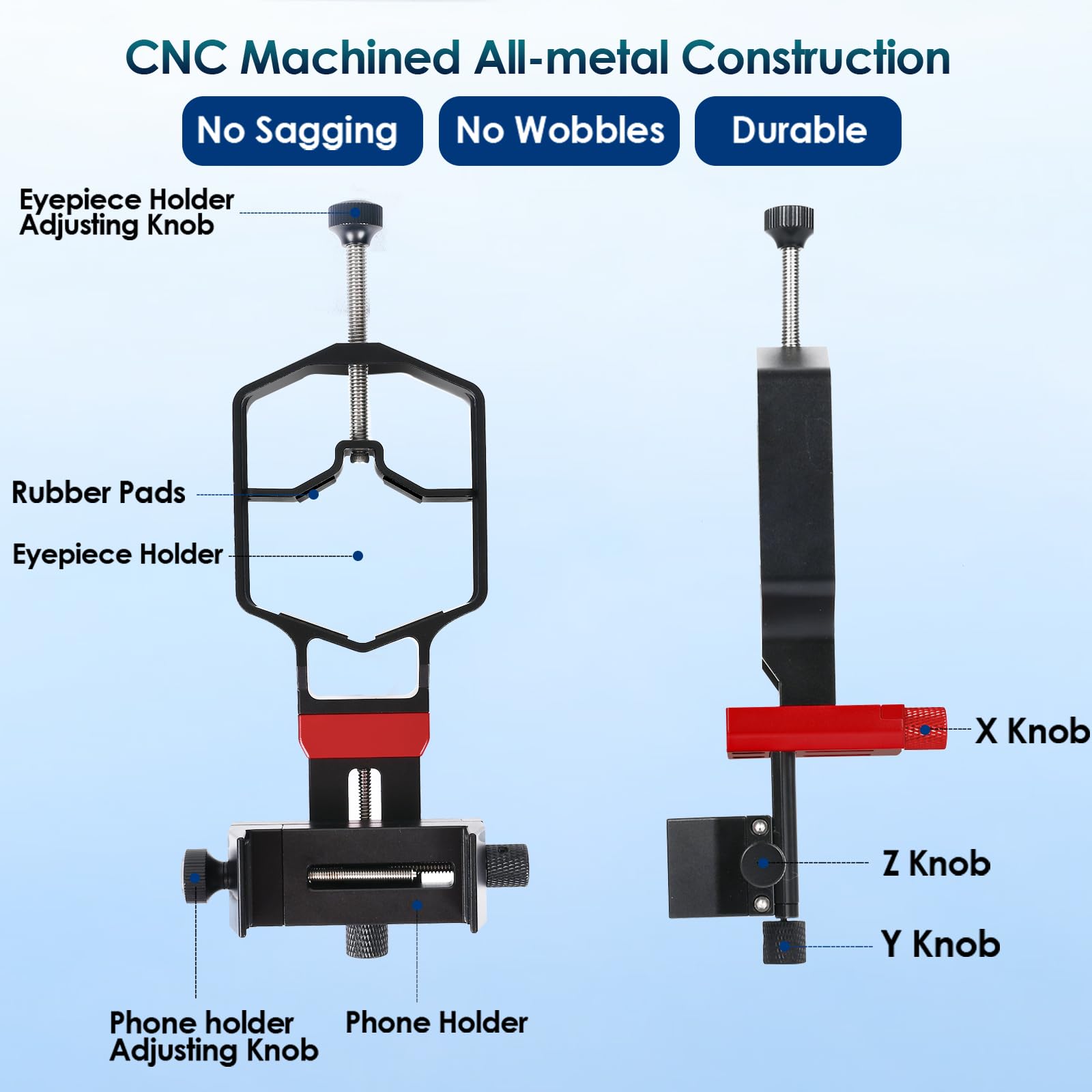 Tridaptor   Universal Digiscoping Adapter | High Precision Phone To Telescope 3 Axis Metal Holder Mount For Spotting Scope Binoc