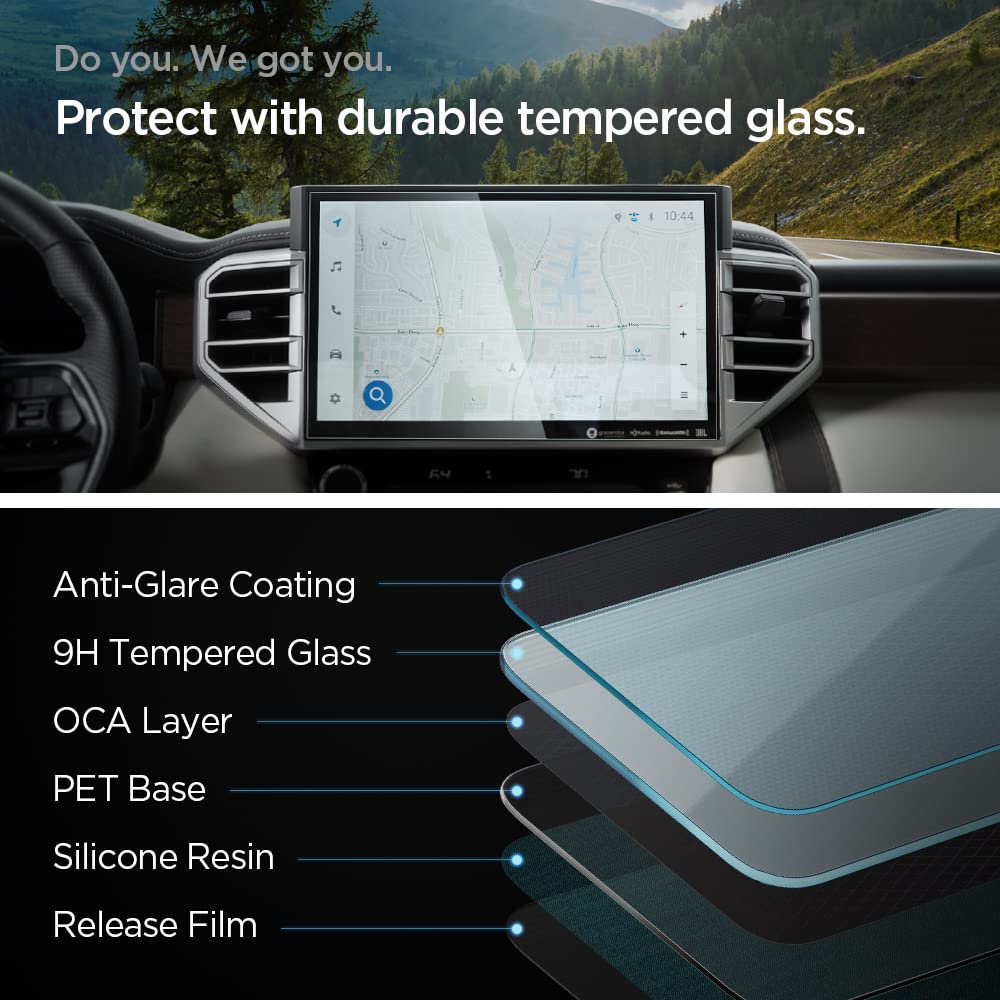 Spigen Tempered Glass Screen Protector [Glastr Slim] Designed For Toyota Tundra(2025 2022), Sequoia(2025 2023), Tacoma(2024/2025), 4Runner(2025) 14 Inch Dashboard Touchscreen   Matte/Anti Finger Print