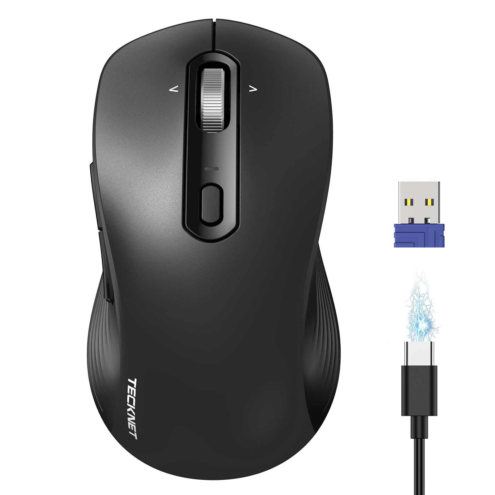 TECKNET Rechargeable Wireless Bluetooth Mouse with 4Way Wheel, 3Device
