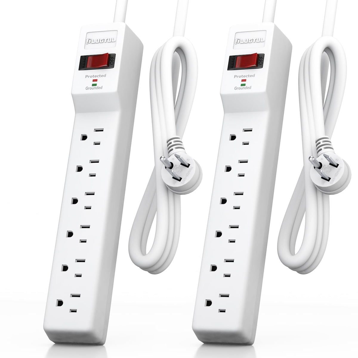 Plugtul 2 Pack Surge Protector (980 Joules), Flat Plug Power Strip, 4Ft Extension Cord With Multiple Outlets, 6 Outlets, Etl Lis