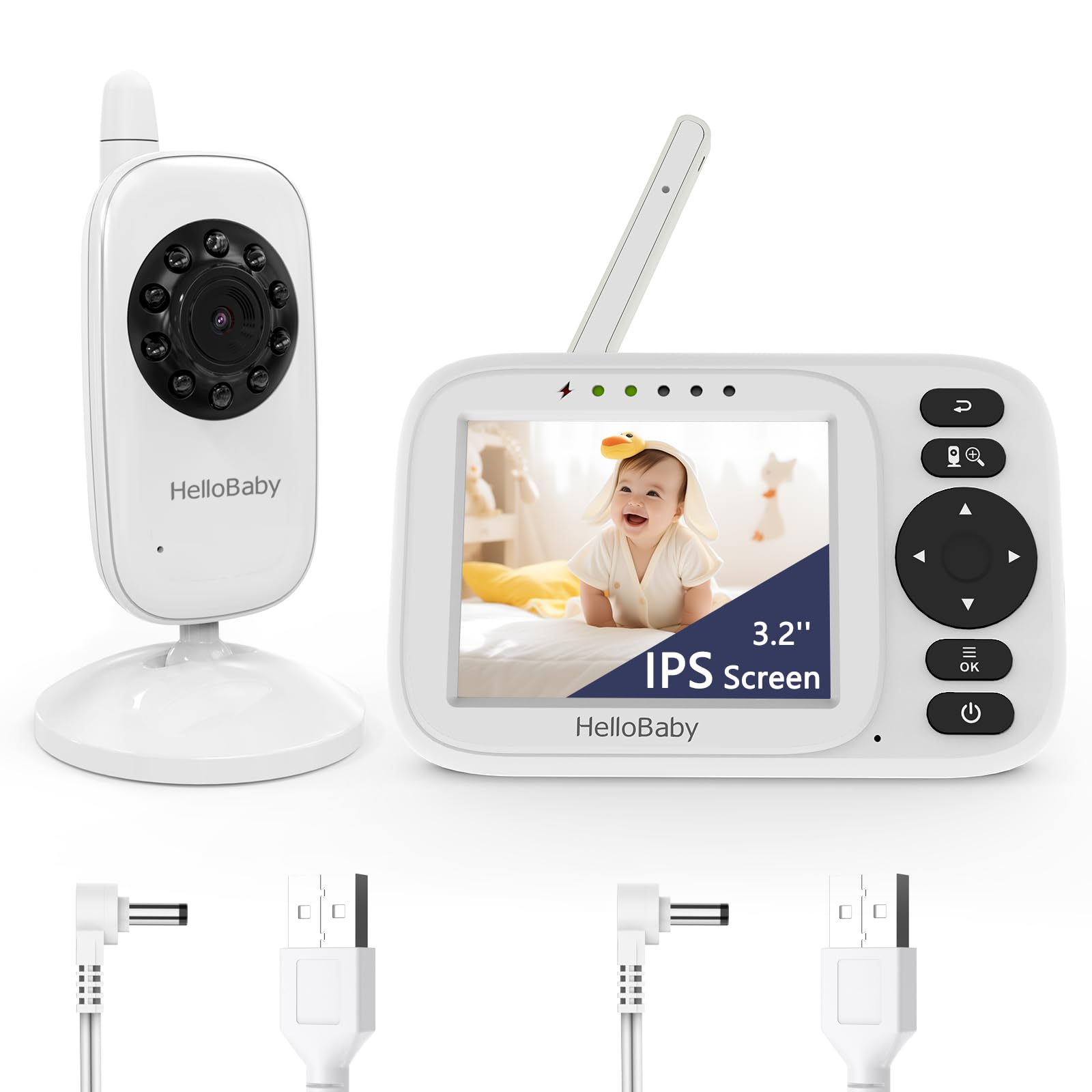 HelloBaby Baby Monitor No WiFi,Video Baby Monitor with Camera and Audio,3.2 IPS Screen, Manual Baby Camera Adjustment, Night V